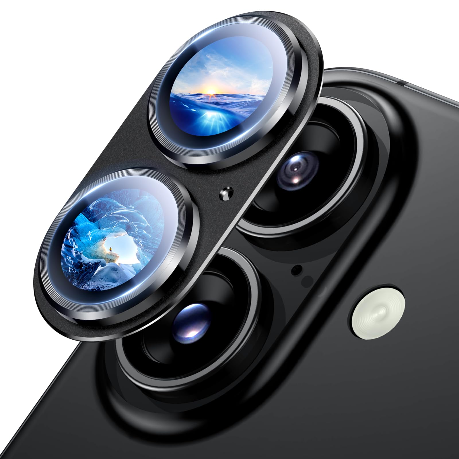 Uyiton Compatible with iPhone 17 Camera Lens Protector - [Not Easy to Break][Strong Adsorption][Case-Friendly] Metal Tempered Glass Rear Camera Screen Cover - Black