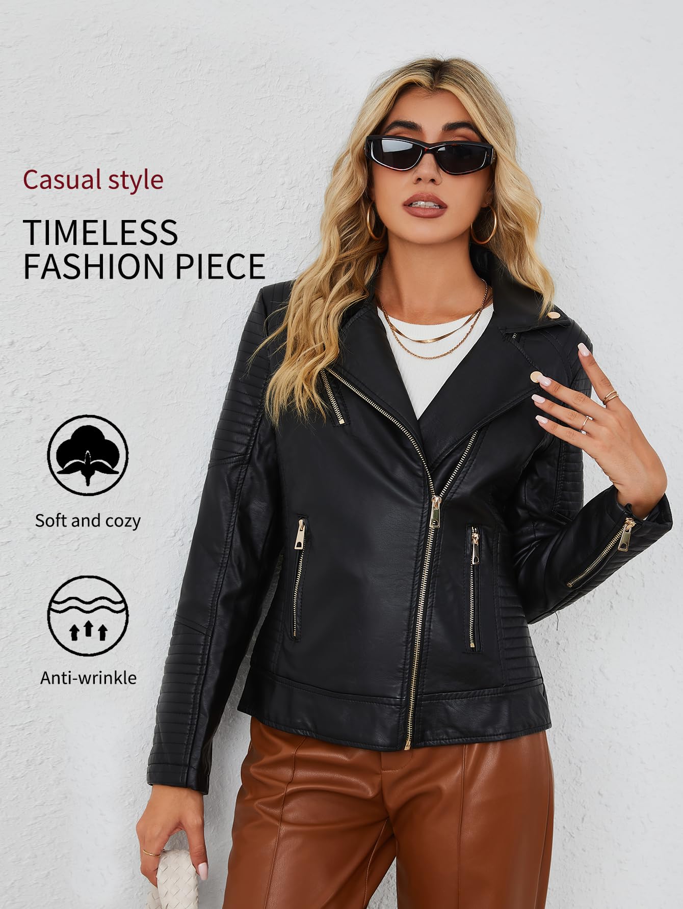 Bellivera Women's Faux Leather Casual Jacket 2026 Spring Trendy Motorcycle Outfits Lightweight Classic Coat