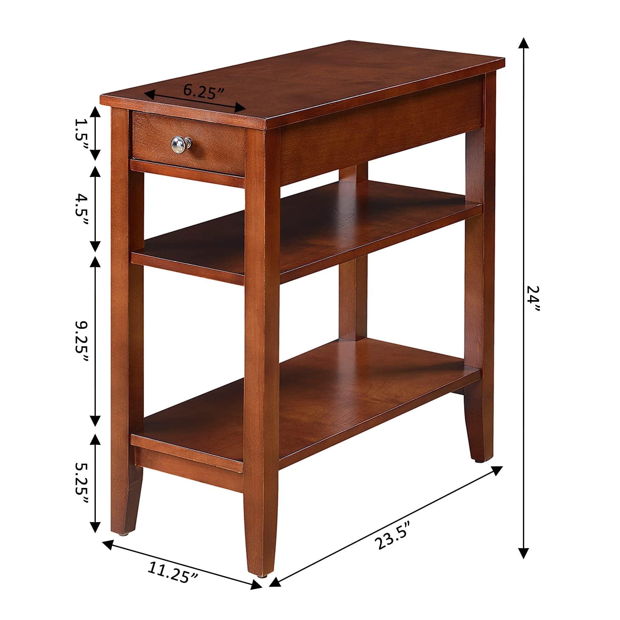 Convenience Concepts American Heritage Chairside End Table with Drawer 23.5" - Classic Living Room Table with Storage Shelf, Bedroom Nightstand, Black