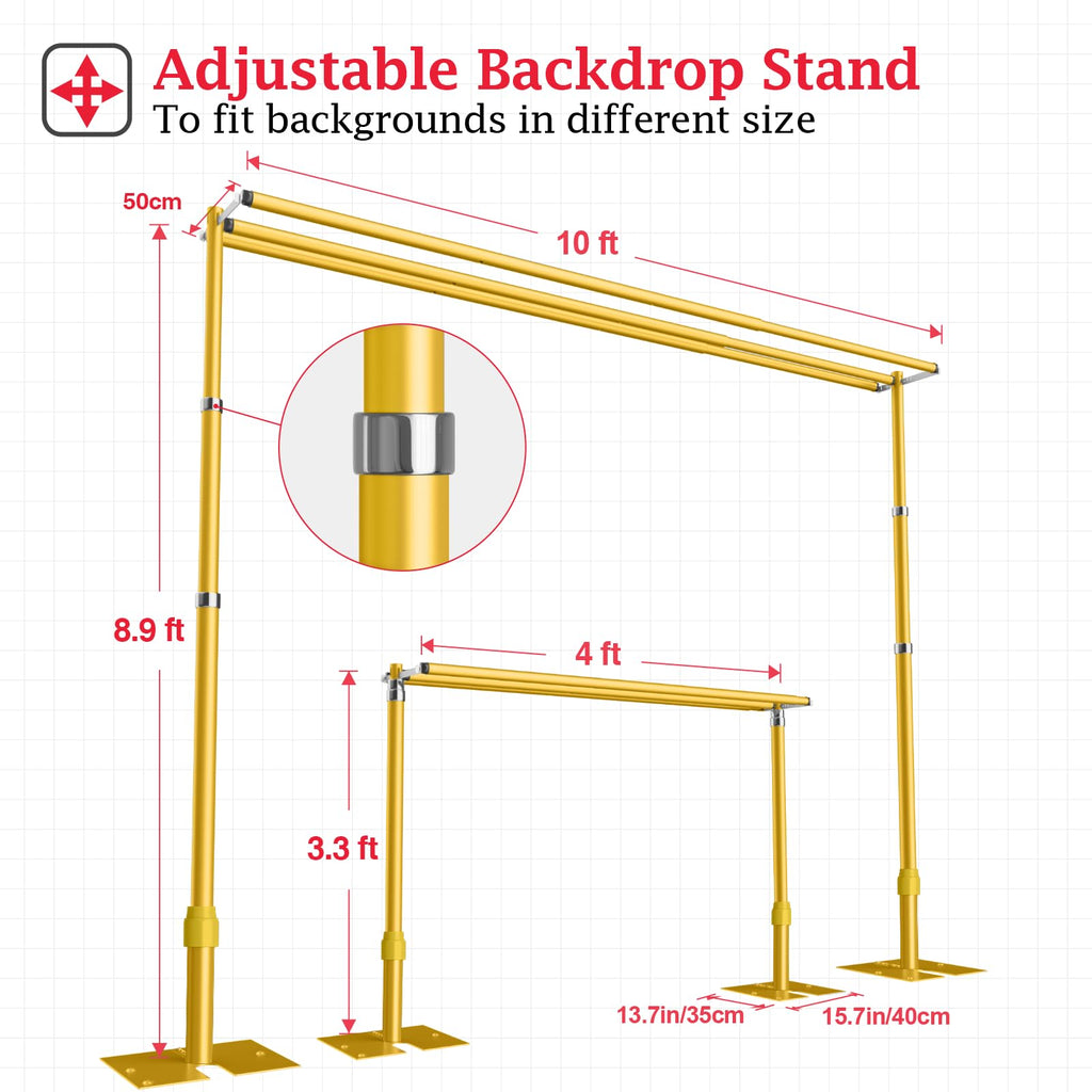 EMART Backdrop Stand Heavy Duty 8.9x10Ft,Three Crossbar Pipe and Drape Photo Background Support Kit, Adjustable Metal Frame with Flat Base for Wedding Birthday Party Decorations-Black
