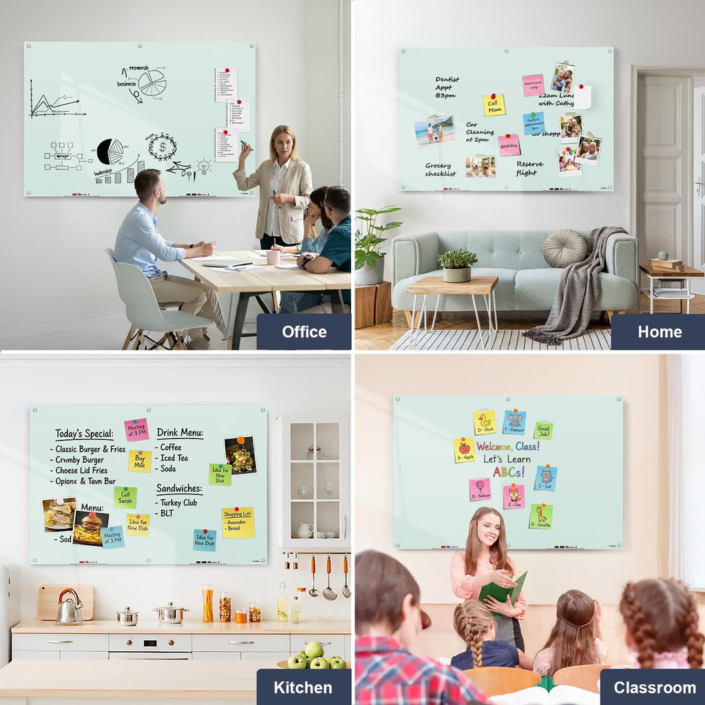 Dry Erase Board Black Magnetic Glass Whiteboard, TANKEE Modern Large Frameless Tempered Glass White Board for Wall, Office, School, Home, 36” x 24”, 3' x 2' White Board