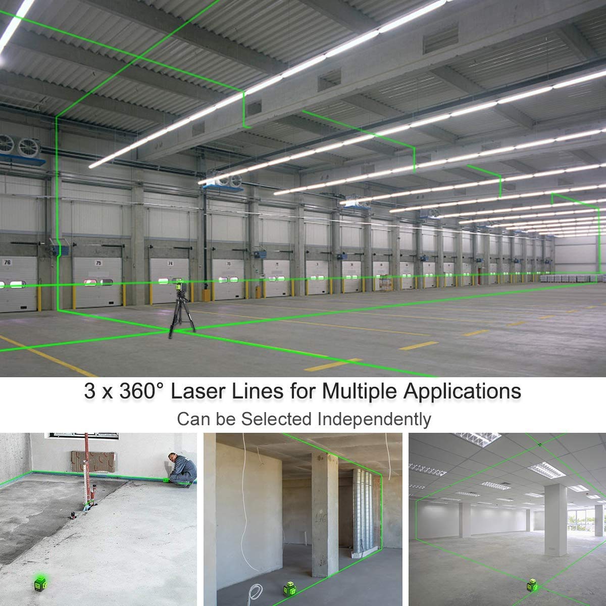 Huepar B03CG Professional 3D Laser Level 360° Self Leveling with 50" Tripod, 3x360 Niveau Laser Tool, 3 Plane Cross Line Lazer Leveler Green Beam, Type-C Charging Port Included