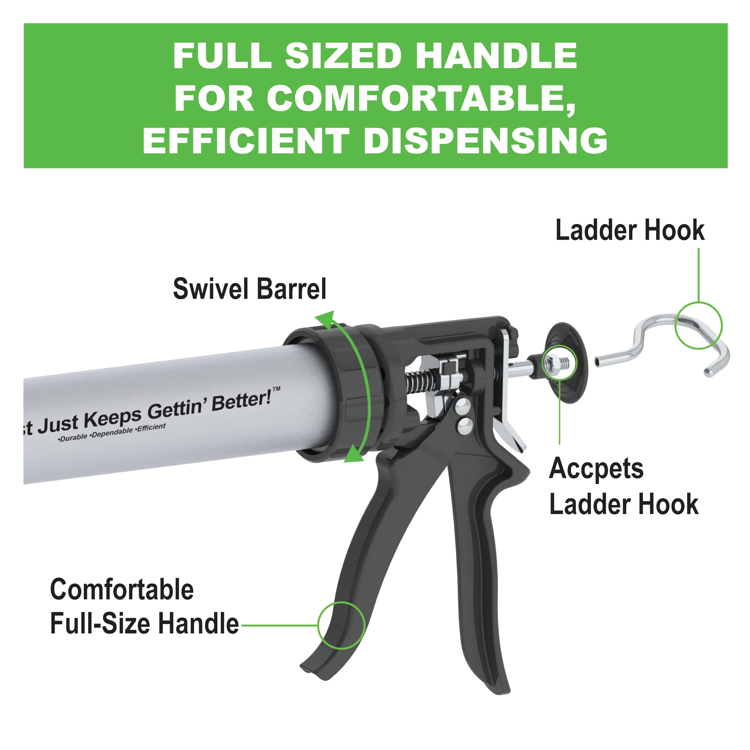 Albion Engineering E12S20 B-Line Cordless Sausage Caulking Gun, No Drip, 12V, 20 oz