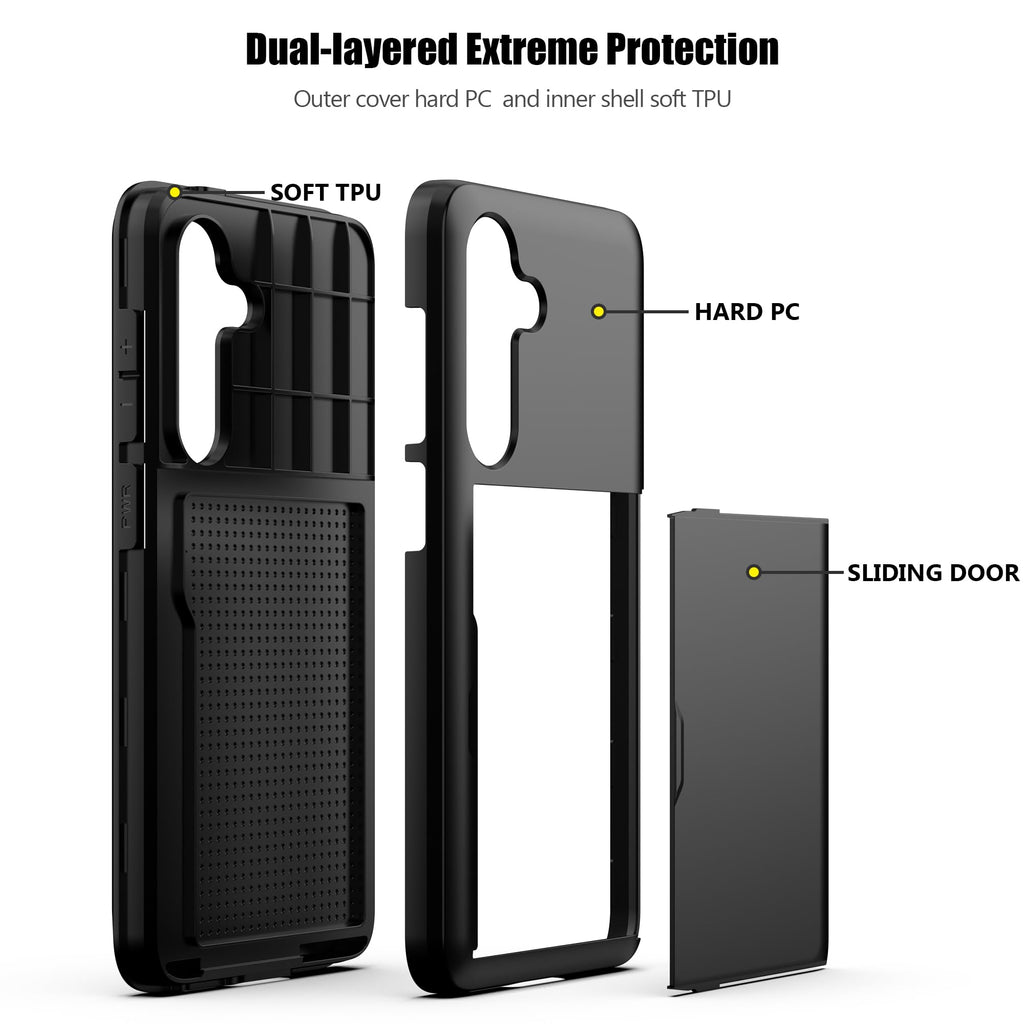 Nvollnoe for Samsung Galaxy S25 Case with Card Holder Dual Layer Heavy Duty Protective Case Hidden Card Slot Slim Wallet Cover for Samsung S25 6.2''(Black)