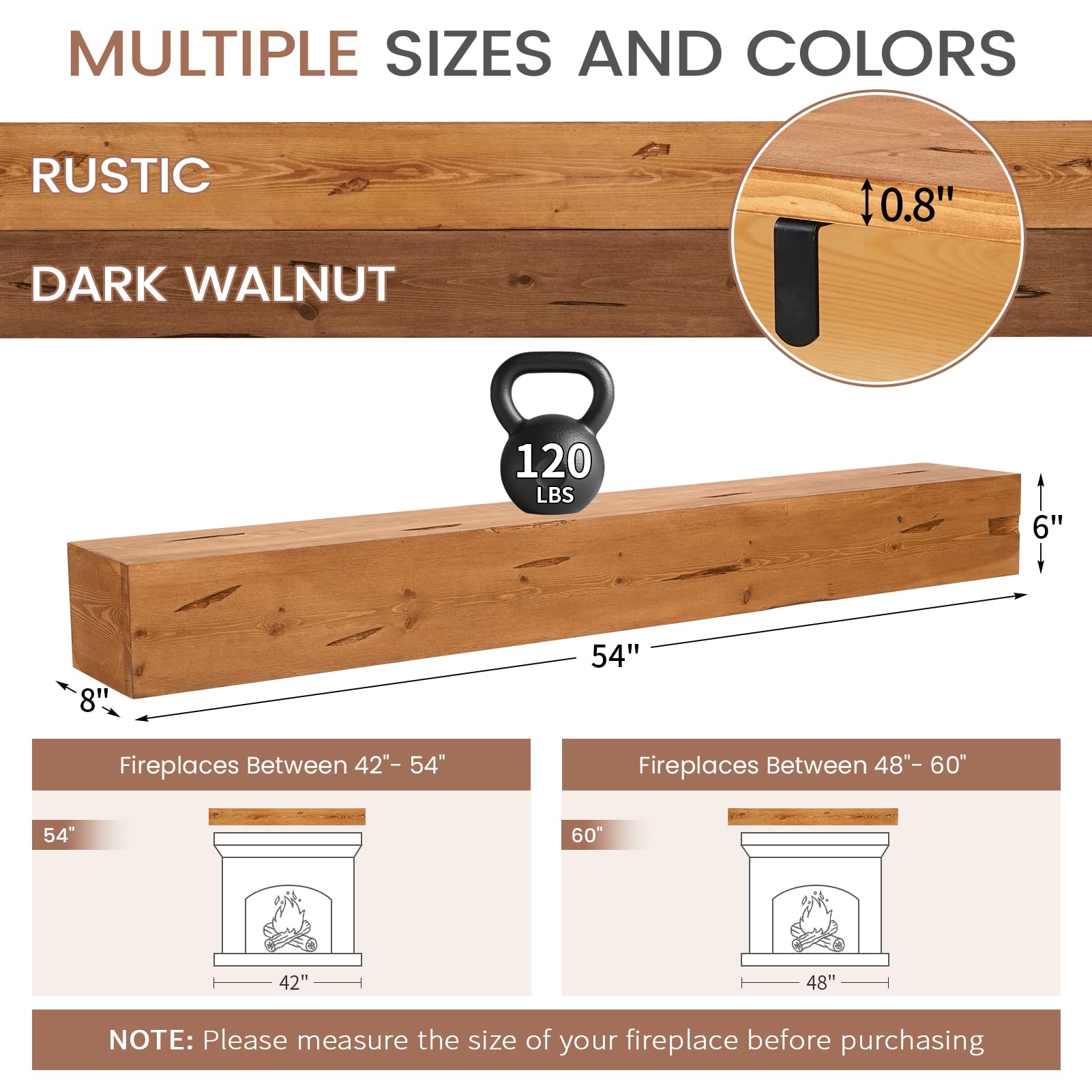 G GOOD GAIN Fireplace Mantel 54inch - Handmade Rustic Wood Mantel for Over Fireplace | Wall Mounted Floating Mantle Shelves for Living Room Decor(Chocolate, 54Lx5Hx8D)