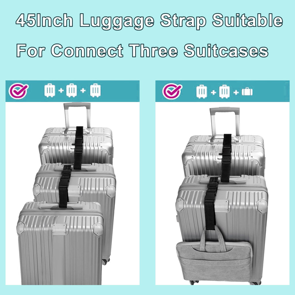 Luggage Straps for Suitcases TSA Approved, Travel Accessories to Connect Two Suitcase, Add Bag Luggage Straps for Carry On Your 3 Luggages Adjustable Buckle Belt, 2Pack Black