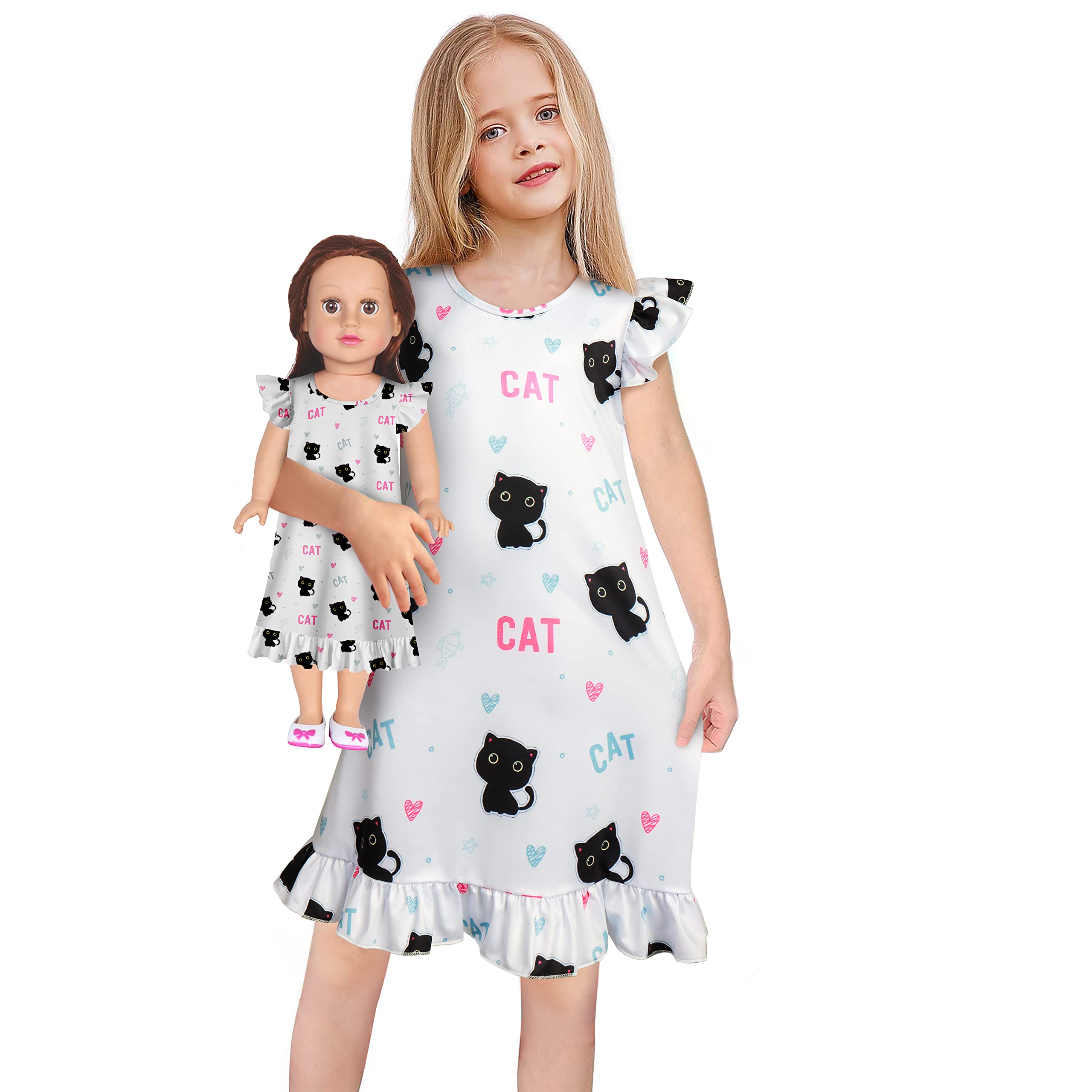 LQSZ Doll and Girl Matching Nightgown Outfit Pajamas Nightie Nightgown for Girls and Dolls Clothes