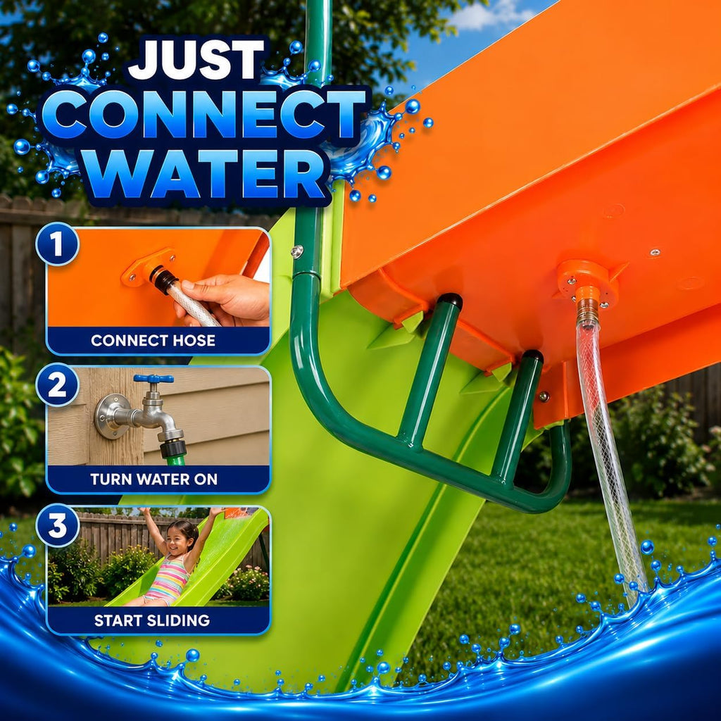 PLATPORTS Extra Large 10 Ft Water Slide for Kids, Indoor & Outdoor – Freestanding Wave Slide Converts to Water Slide via Hose Connector, Hose Clamps Included, Backyard Lawn Summer Fun, Ages 3 to 10