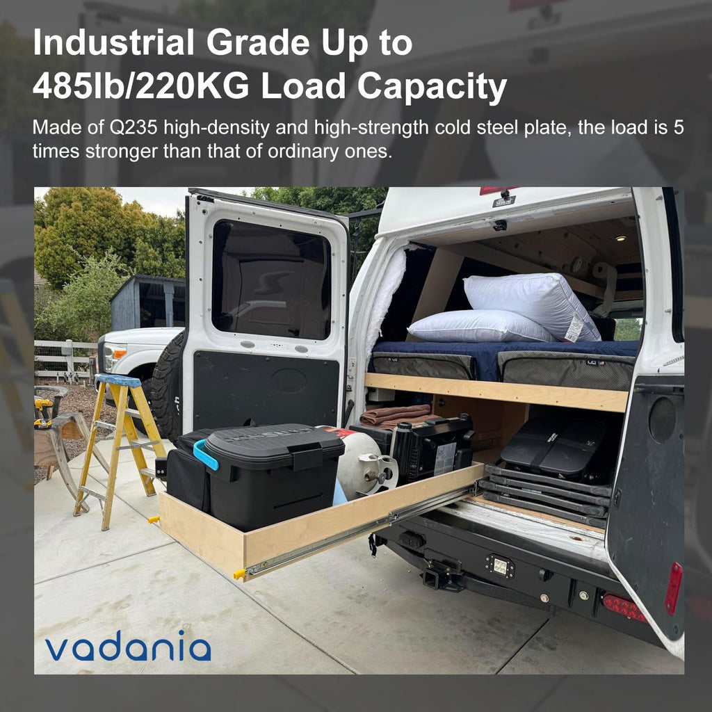 VADANIA 12" Heavy Duty Drawer Slide with Lock #D51, 150lb Load Capacity, 3-Fold Full Extension, Ball Bearing Lock-in & Lock-Out, Side Mount, 1-Pair
