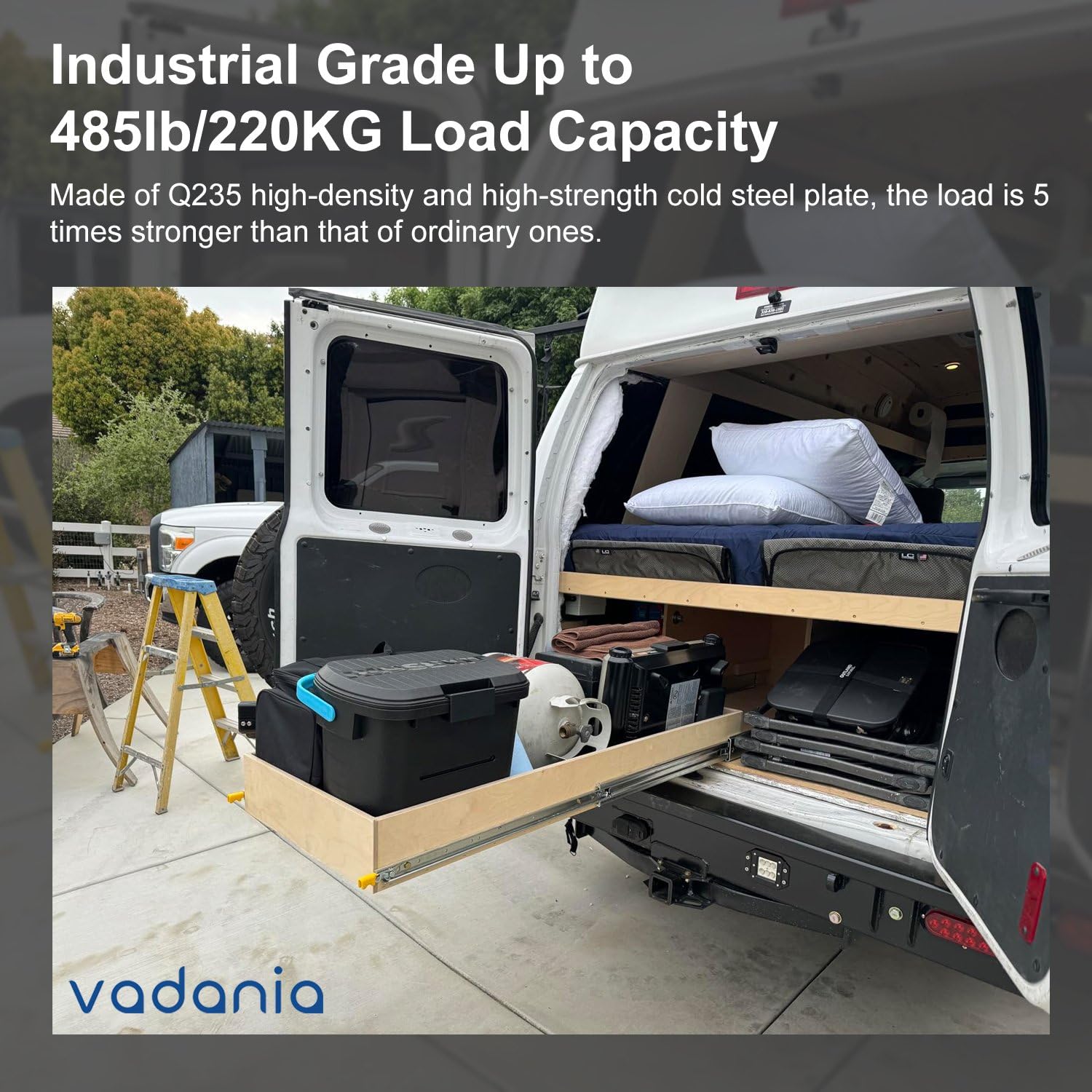 VADANIA 12" Heavy Duty Drawer Slide with Lock #D51, 150lb Load Capacity, 3-Fold Full Extension, Ball Bearing Lock-in & Lock-Out, Side Mount, 1-Pair
