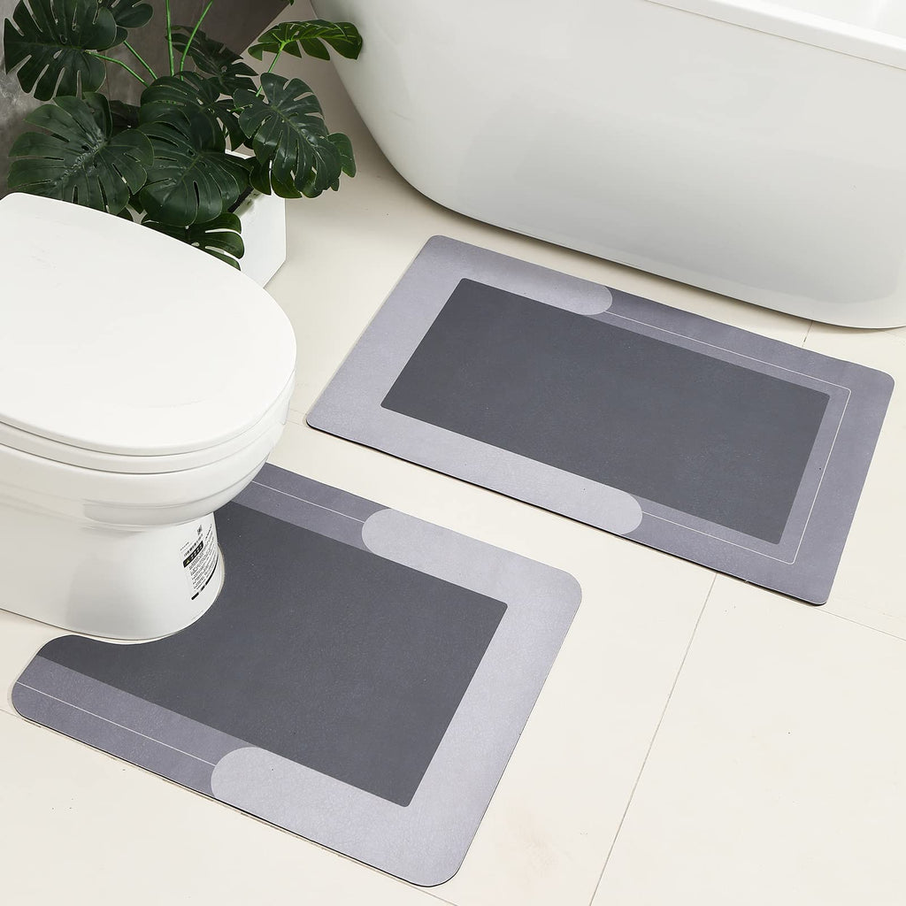 HelloTree 2Pcs Ultra Soft Napa Skin Bath Mat and U-Shaped Toilet Rug, Water Absorbent and Non Slip Shower Bath Rug for Bathroom, Tub and Shower - 20"x32"+20"x24", Blue