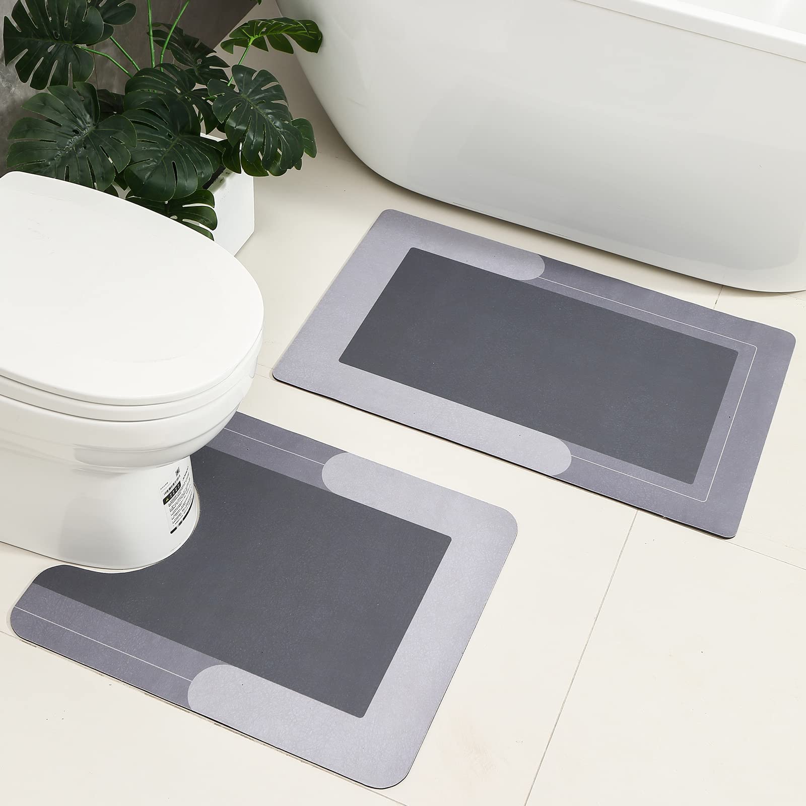 HelloTree 2Pcs Ultra Soft Napa Skin Bath Mat and U-Shaped Toilet Rug, Water Absorbent and Non Slip Shower Bath Rug for Bathroom, Tub and Shower - 20"x32"+20"x24", Blue