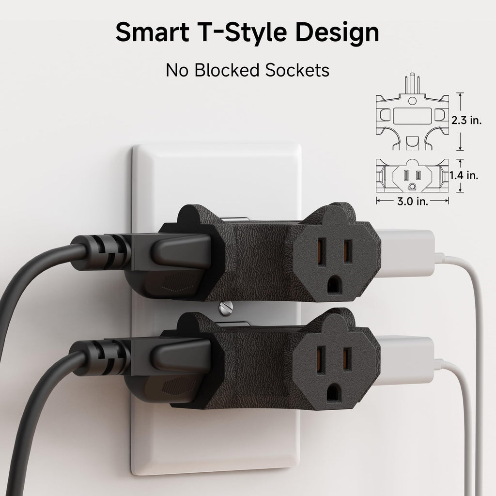 [ETL Listed] Cable Matters 3-Pack 3 Way Plug Adapter 15A 1875W, 3 Prong 3 Outlet Adapter, Power Splitter Plug Outlet, 3 Way Electrical Splitter, Black