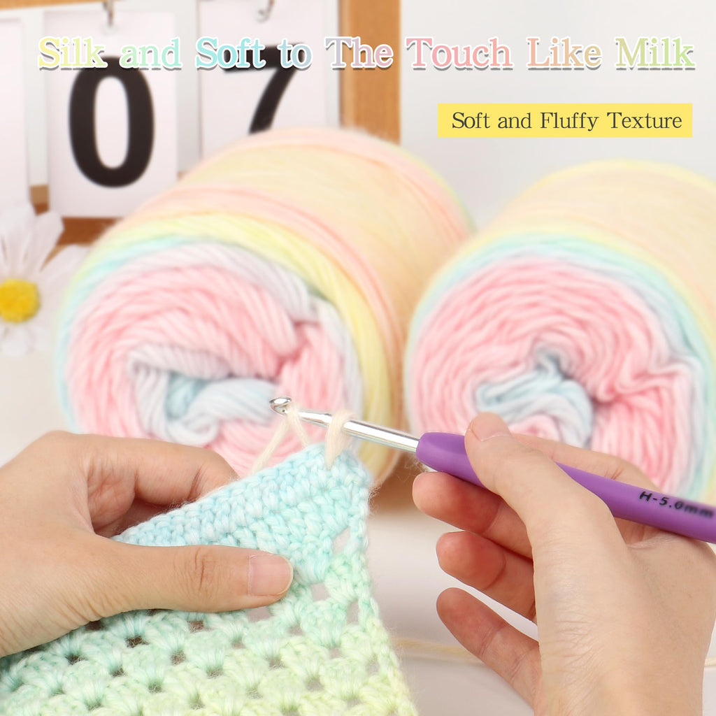 Katech Fairyland Yarn for Crocheting Knitting-Gradient Yarn Cake-4 Pack of 100g/3.52 oz-Soft DK Light Weight #3-60% Cotton 30% Acrylic 10% Wool-Perfect for Scarves, Shawls, Blankets and Garments(A)