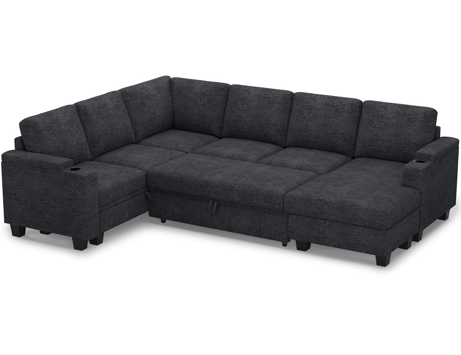 Belffin Modular Sectional Sleeper Sofa Bed with Storage Chaise L Shaped Sectional Couches for Living Room Armrest with Cup Holder. White Couch