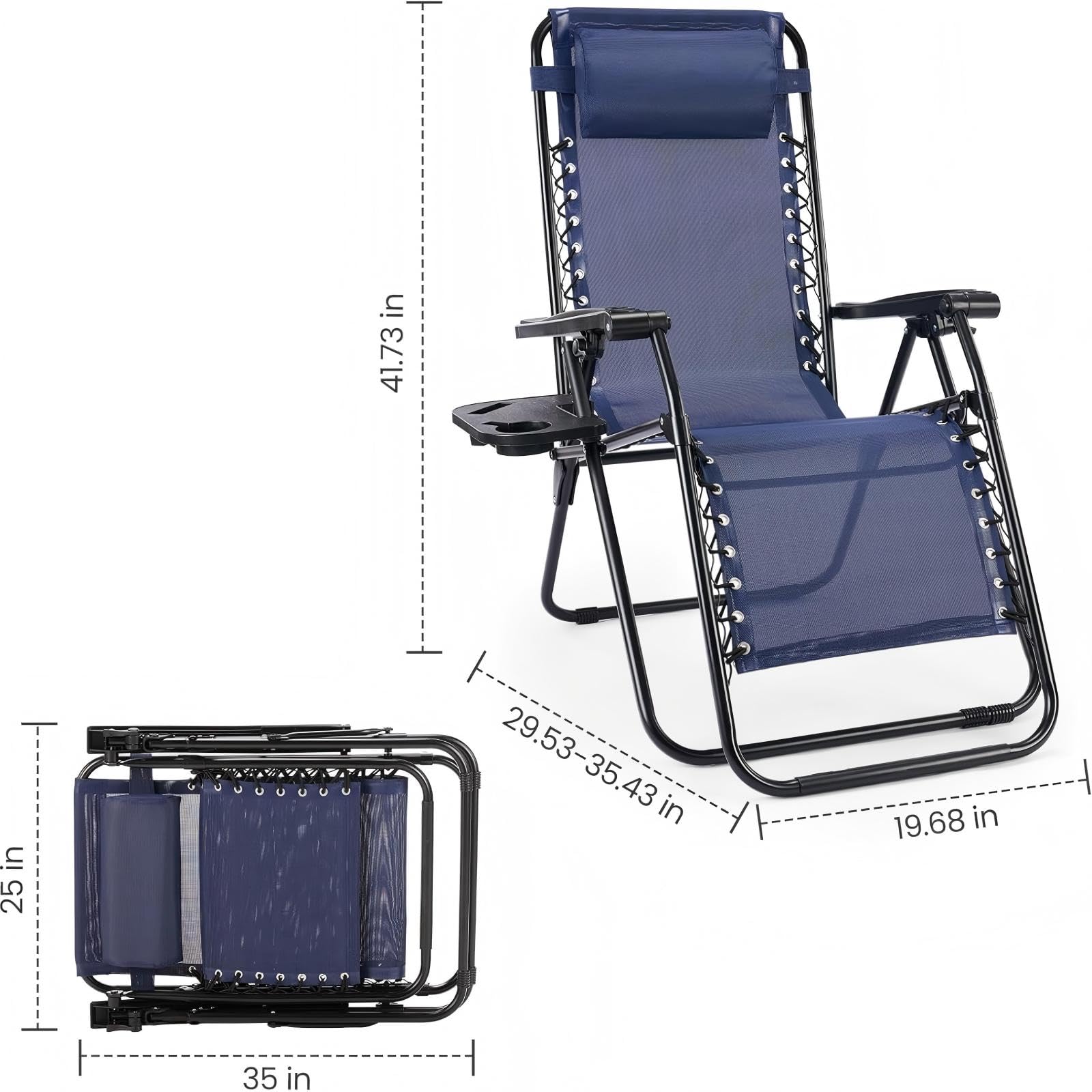 Sweetcrispy Zero Gravity Chairs, Set of 4 Portable Recliner Beach Camping Patio Outdoor Folding Lounge Chair with Cup Holder Trays and Adjustable Pillow for Poolside, Garden, Backyard, Lawn, Black