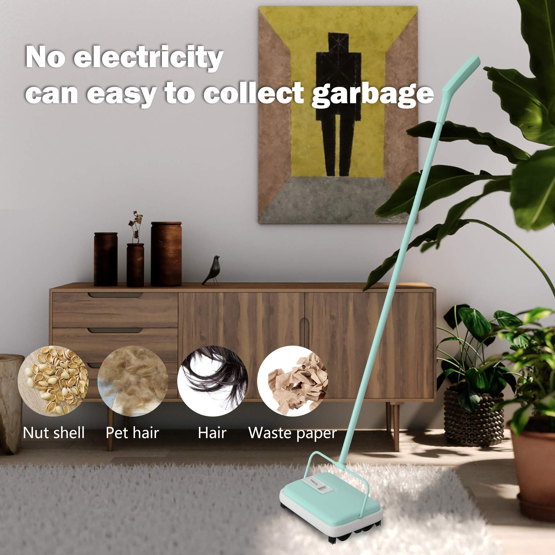 Eyliden Carpet Sweeper, Mini Size Lightweight Hand Push - No Noise, Non-Electric, Easy Manual Sweeping Only for Carpet Cleaning (Black)