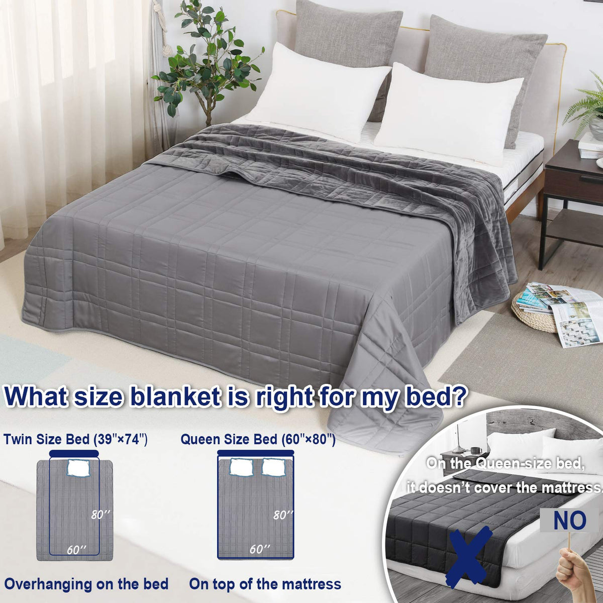 Reversible Weighted Blanket 48''x72'' 15lbs for Adults, Warm Short Plush and Cool Tencel Fabric Double-Sided Weighted Blanket for All Season Use - Carry Bag Included