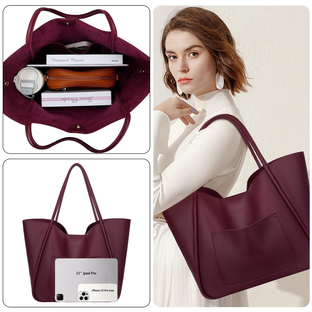 KKXIU Tote Bag for Women Vegan Leather Shoulder Purse Large Capacity Travel Bag
