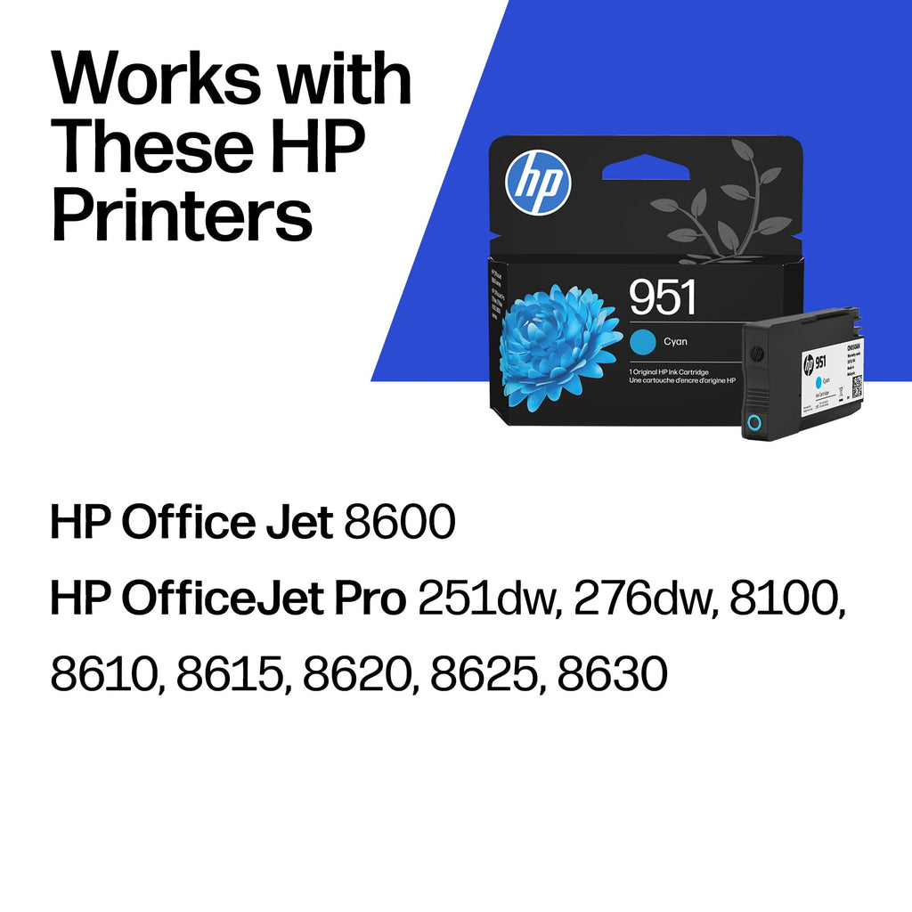 HP 951 Cyan Ink Cartridge | Works with OfficeJet 8600, Pro 251dw, 276dw, 8100, 8610, 8620, 8630 | Eligible for Instant Ink | CN050AN