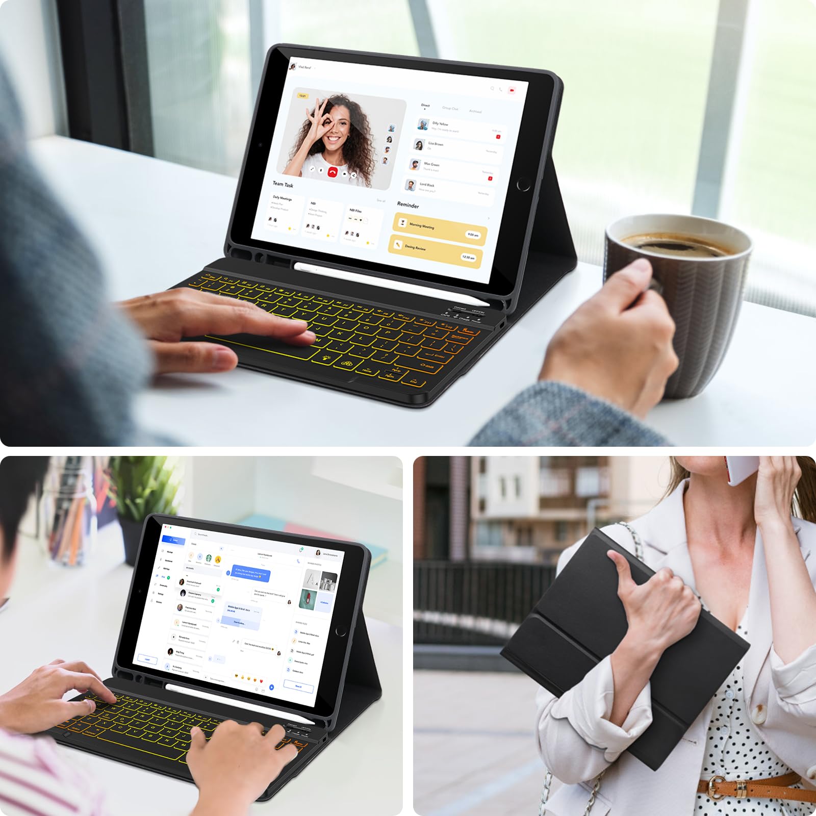 AHYWTAN Keyboard Case for iPad 9/8/7th Gen 10.2, Bluetooth Keyboard with 7 Color Backlit, iPad 10.2 inch Case with Keyboard, Pencil Holder, Black-L
