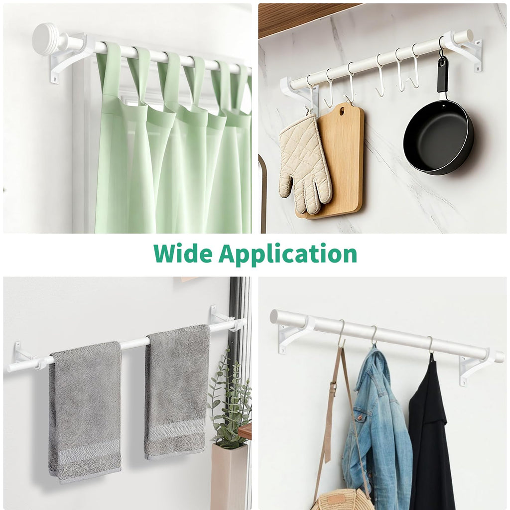 KOLAKO Curtain Rod Brackets, Heavy Duty Black Curtain Rods Holders Hook Hangers for Wall Drapery Rod Bracket Support 1 Inch Rods, 2 Pack