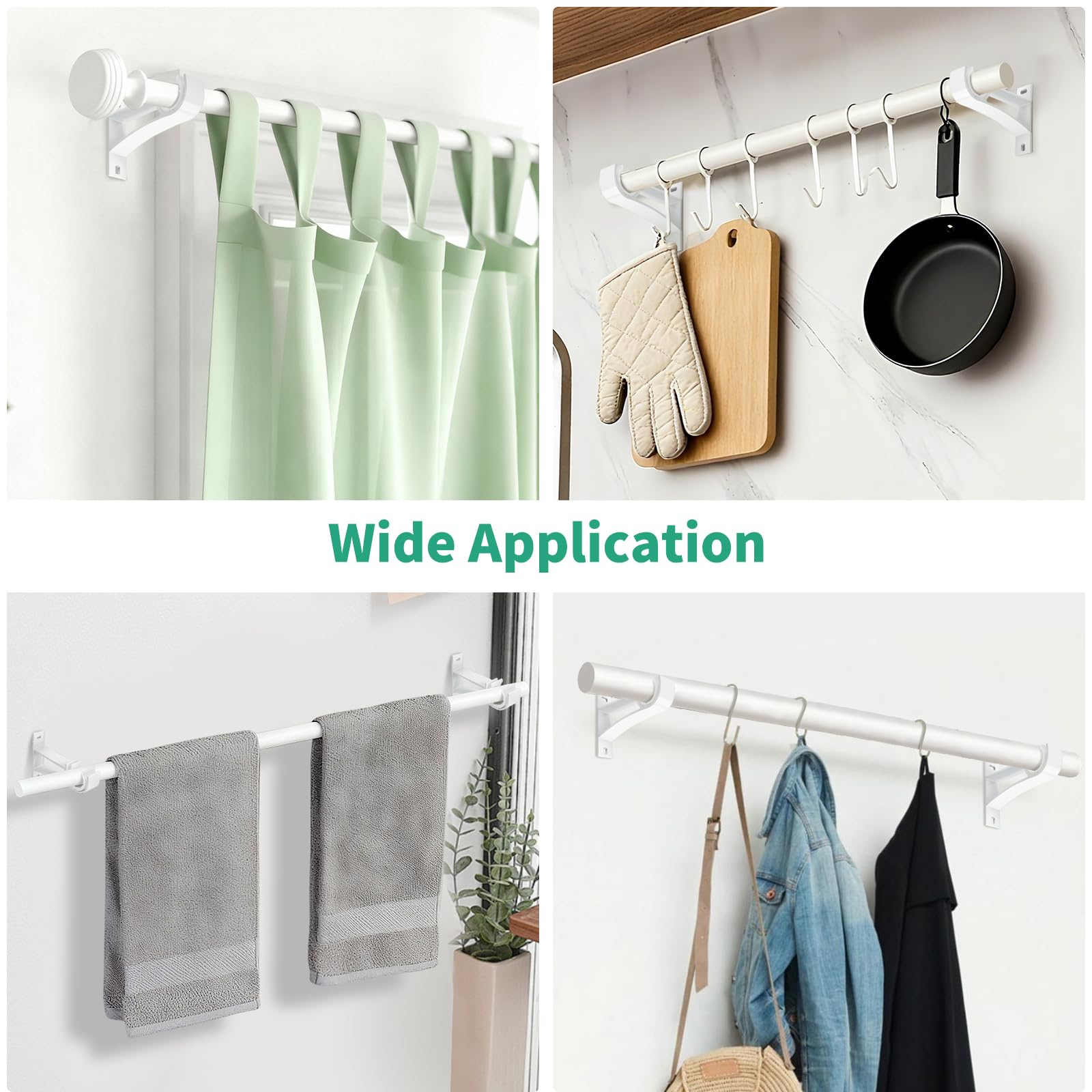 KOLAKO Curtain Rod Brackets, Heavy Duty Black Curtain Rods Holders Hook Hangers for Wall Drapery Rod Bracket Support 1 Inch Rods, 2 Pack