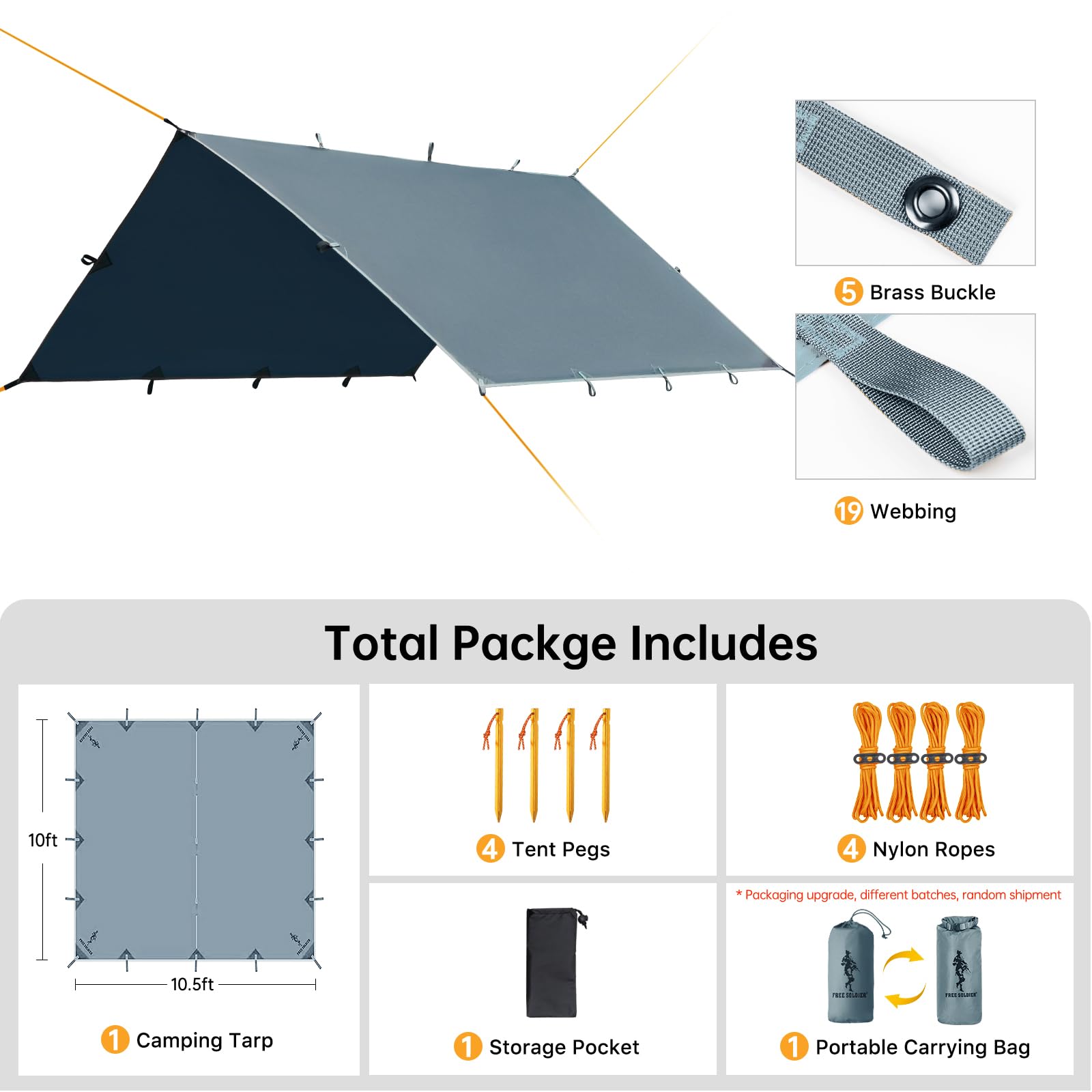 Free Soldier Waterproof Portable Tarp Multifunctional Outdoor Camping Traveling Awning Backpacking Tarp shelter Rain Tarp