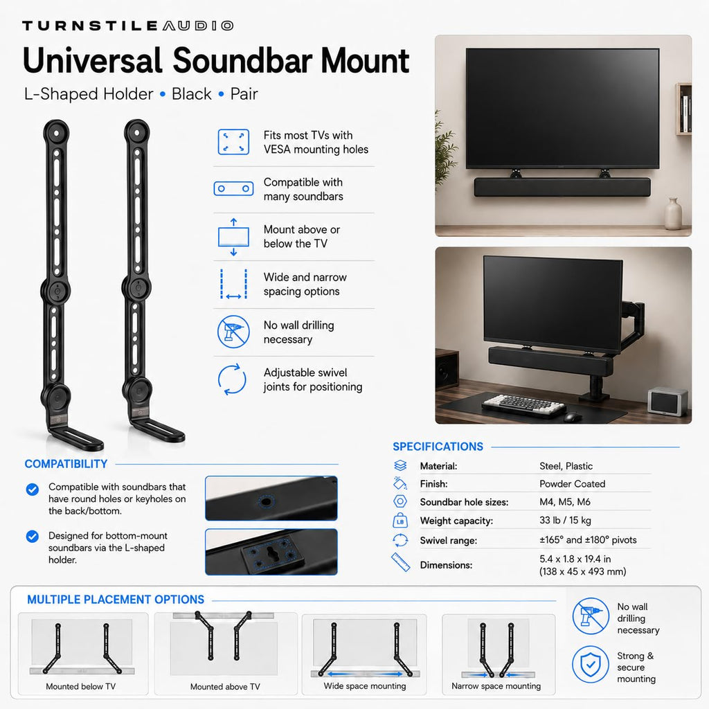 Bose Smart Soundbar 600 Dolby Atmos Home Theater Soundbar with Bass Module 500 Subwoofer Bundle with Turnstile Adjustable Wall Mount Brackets and Universal TV Soundbar Mount Holders