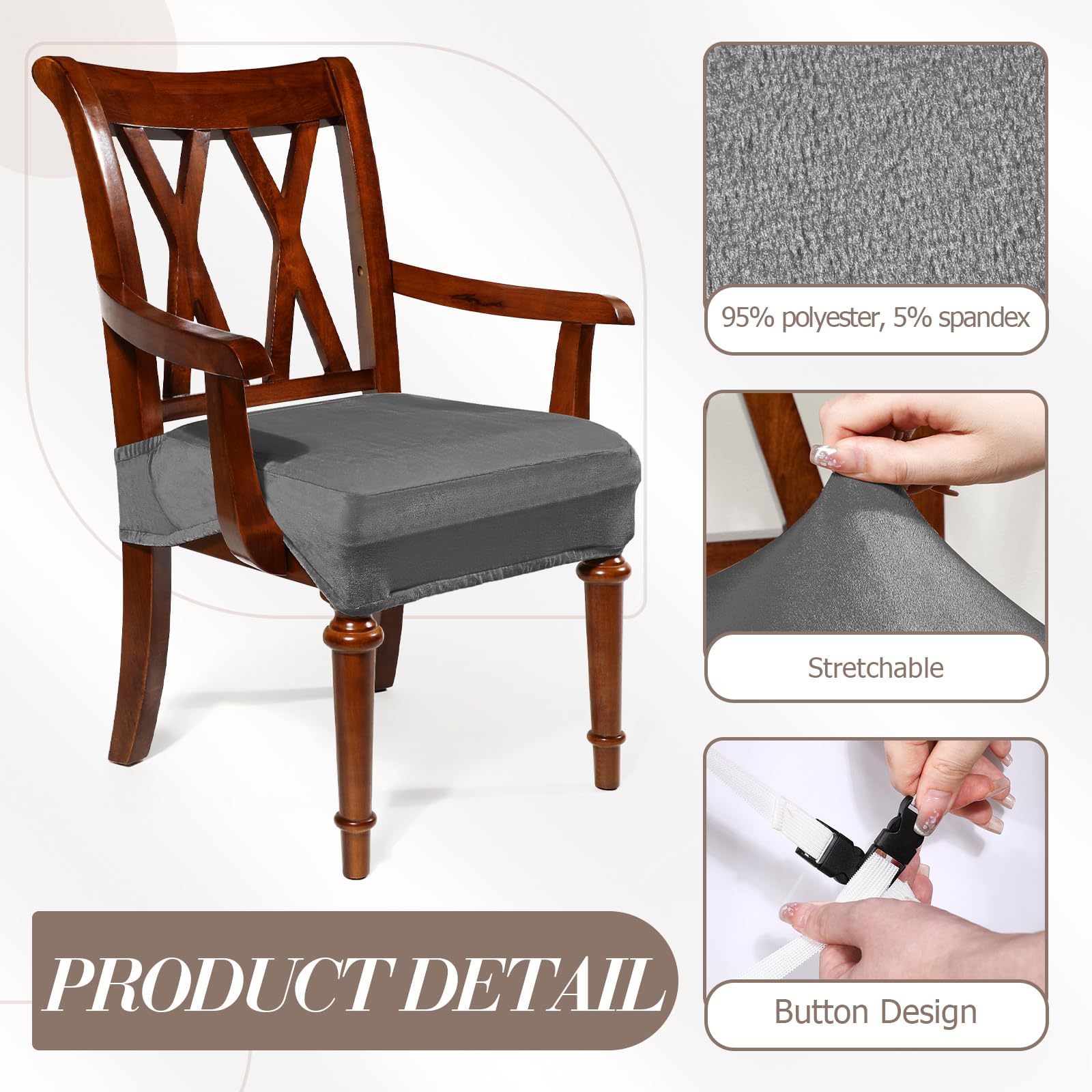 Havawish Large Dining Room Chair Seat Covers with Armrest Dining Chair Slip Covers Protectors(1 Pcs,Beige White)