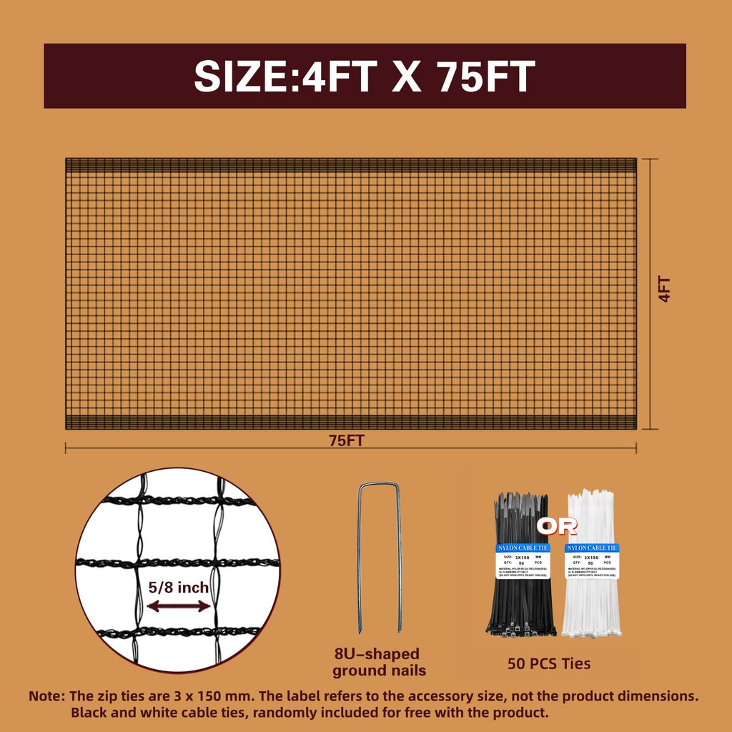 Plastic Mesh Fence Deer Fencing 4x25ft,Reinforced Edges,55gsm Heavy Duty Temporary Fence,Ideal for Garden Netting,Animal Barrier,Safety Netting, Fruit Plant Protection, Black