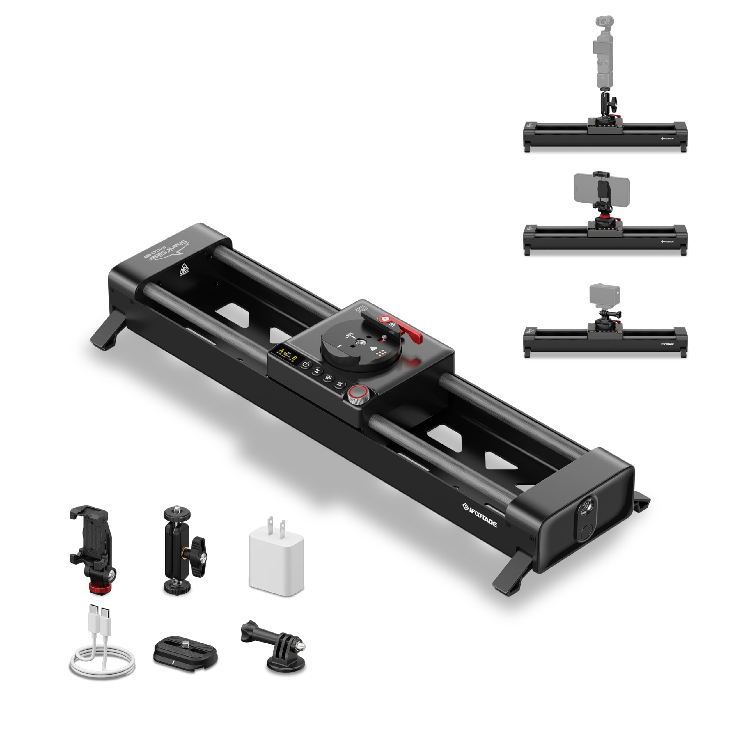 IFOOTAGE Shark Nano II Motorized Camera Slider 26"/66cm, 360-Degree Rotary Axis, Compatible with DJI RS5, RS4 Pro, RS4, RS3 Pro, RS2 Pro, RS2, Gimbals 5-Axis Coordinated Shooting, Payload 15.4lb