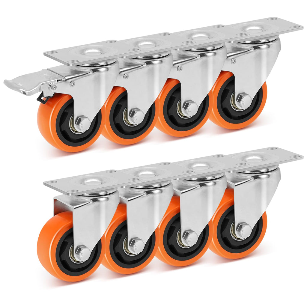W B D WEIBIDA 2" Plate Caster Wheels Heavy Duty 600 Lbs Load Capacity Swivel Casters with Brake Set of 4, Safety Dual Locking, No Noise Wheels for Furniture, Carts (Screws and Screwdriver)