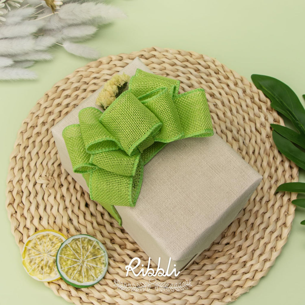 Ribbli Cinta con alambre de arpillera verde manzana, 1-1/2 pulgadas x 10 yardas, cinta con borde con alambre para lazo grande, corona, decoración de árbol, decoración al aire libre