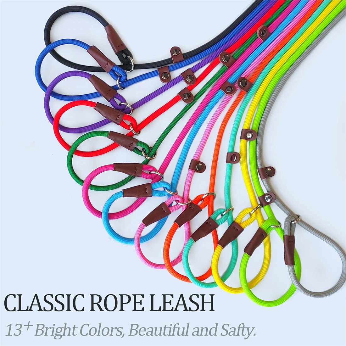 MayPaw Slip Lead Control Leash for Dogs No Pull, 13+ Colors Classic Dog Lead 7 FT Pet Slip Leash, 1/4” Rope Leashes for Small Medium Animals (7ft*1/4", Black)