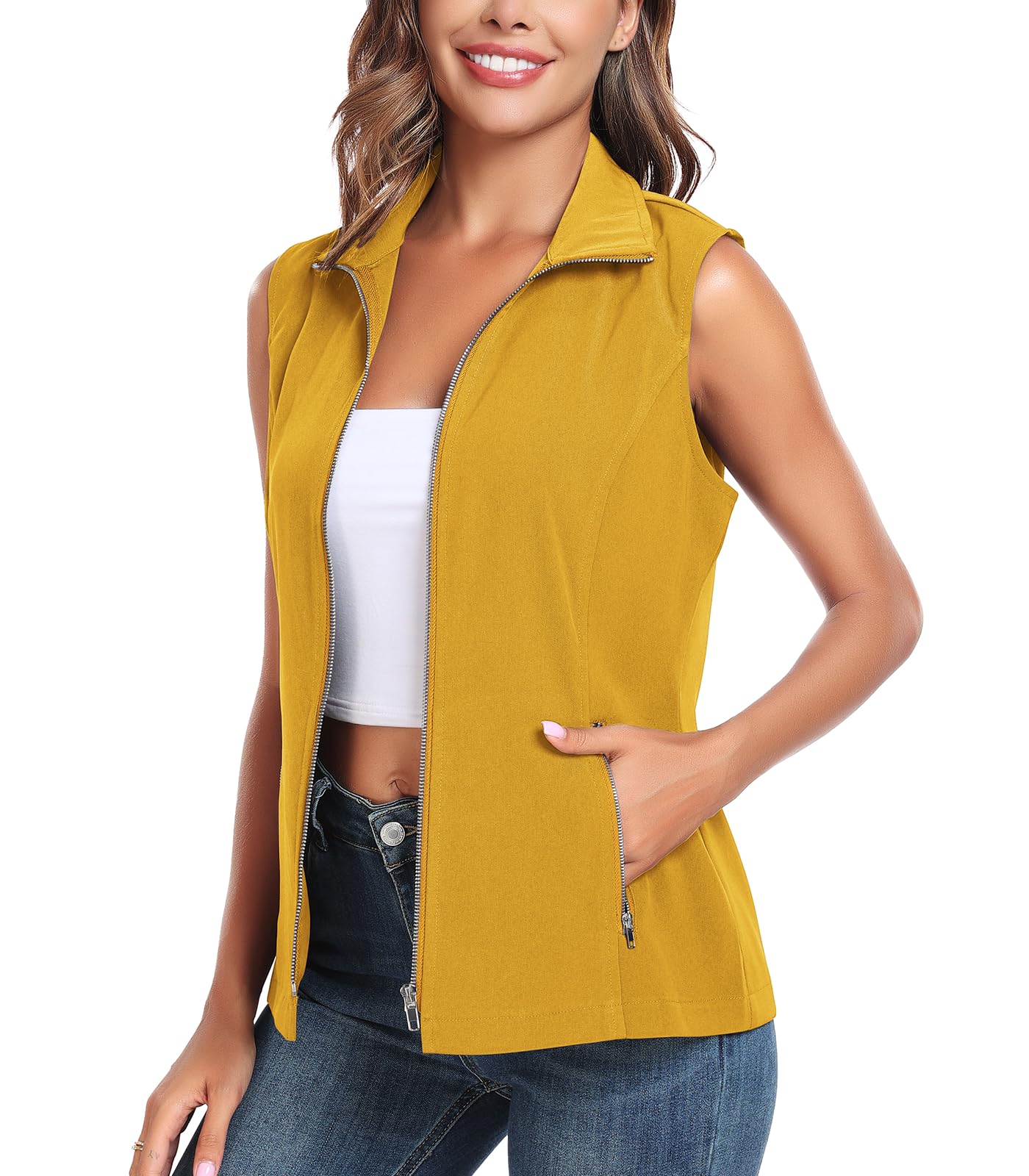 MISS MOLY Women's Lightweight Vest Casual Zip Up Utility Vest Hiking Golf Sleeveless Jackets with Pockets