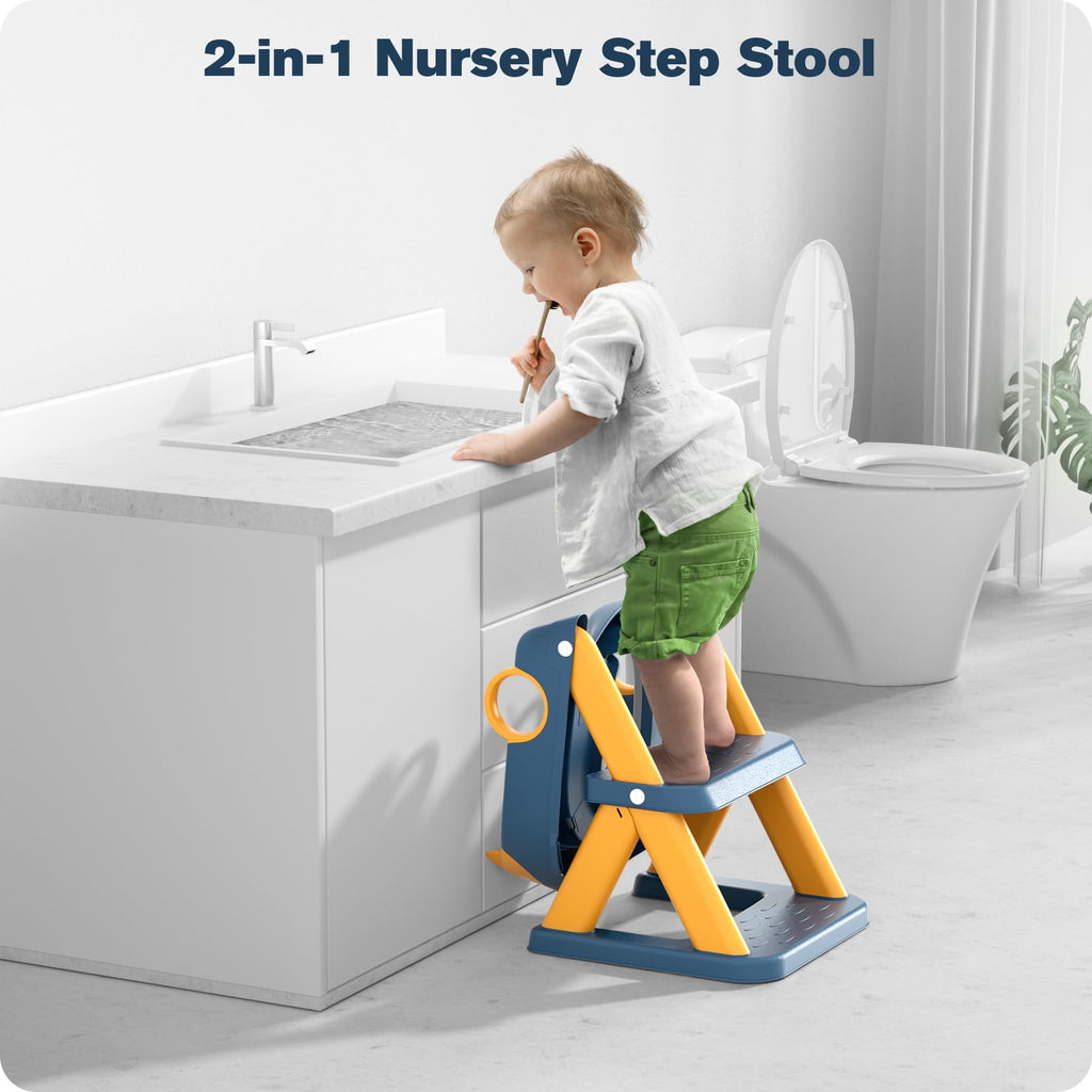 Potty Training Seat, Upgrade Toddler Toilet Seat for Kids Boys Girls, 2 in 1 Potty Training Toilet, Splash Guard Anti-Slip Pad Step Stool(Blue)