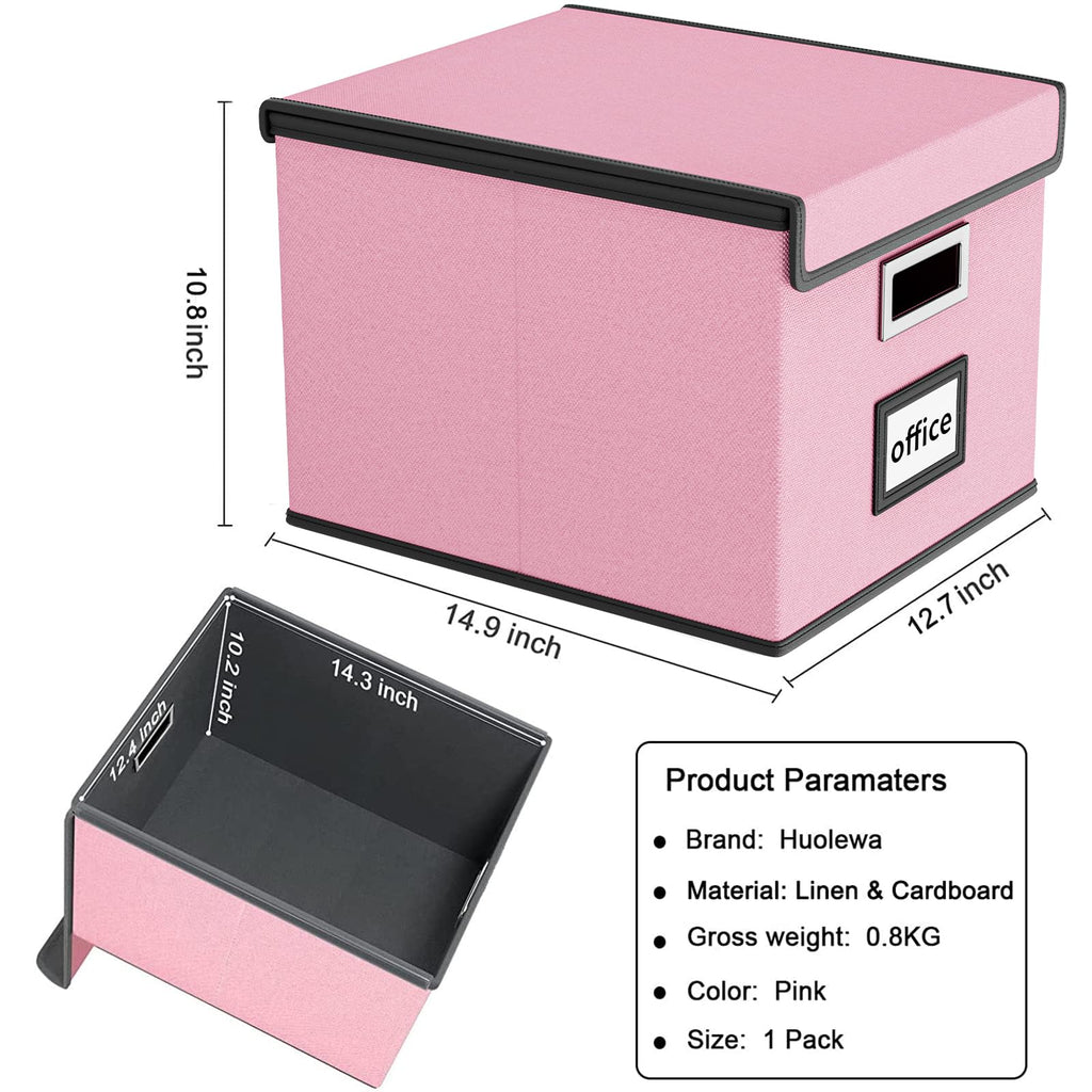 File Organizer Box with Lid, Collapsible Faux Leather Hanging File Folder Box Organizer with Plastic Slides, Decorative Home/Office Filing System Boxes for File and Folders Storage