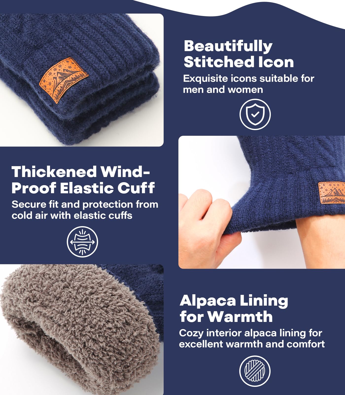 CHENMEI Winter Gloves for Men Women-Warm TouchScreen Cold Weather Gloves,Wool Knit Thermal Adults Gloves for Driving Texting