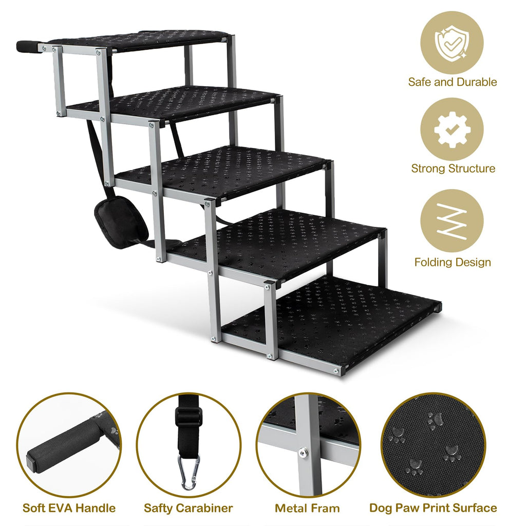 Dog Stairs for Car - Foldable Dog Ramps for Large Dogs with Non Slip Surface, Portable Dog Steps for Cars and SUV, Truck, Support Up to 200 Lbs