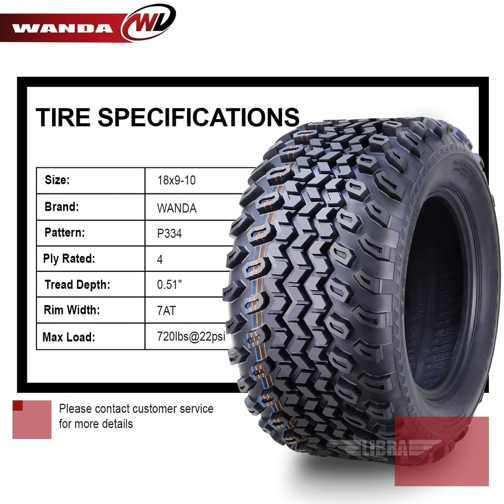 WANDA 18X9-10 Golf Cart ATV Tires 4 Ply 18X9x10 -Set 4-14050