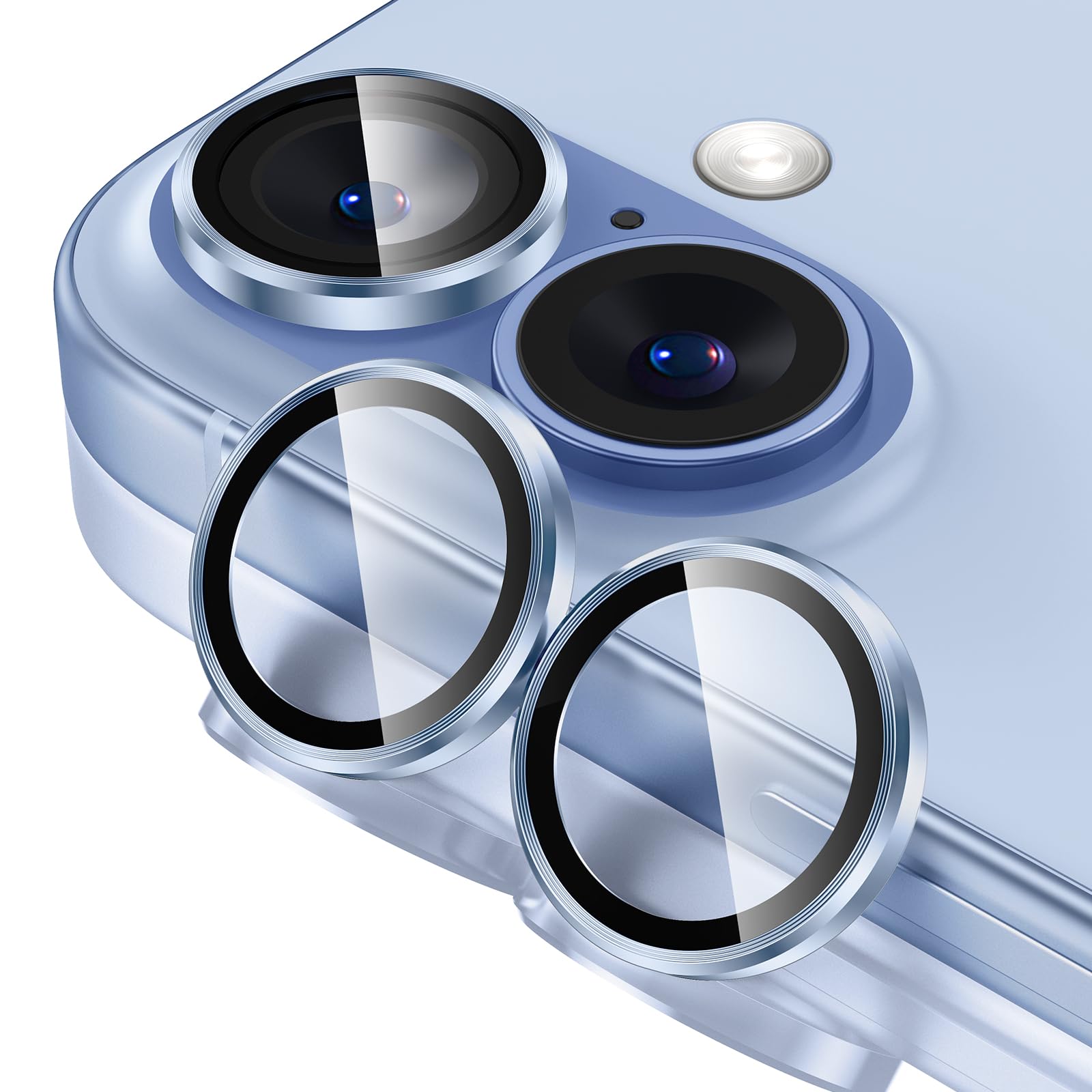 Tensea for iPhone 13 mini/iPhone 13 Camera Lens Protector, 9H Tempered Glass Camera Cover Screen Protector Metal Individual Ring for iPhone 13mini 5.4 inch /13 6.1 inch