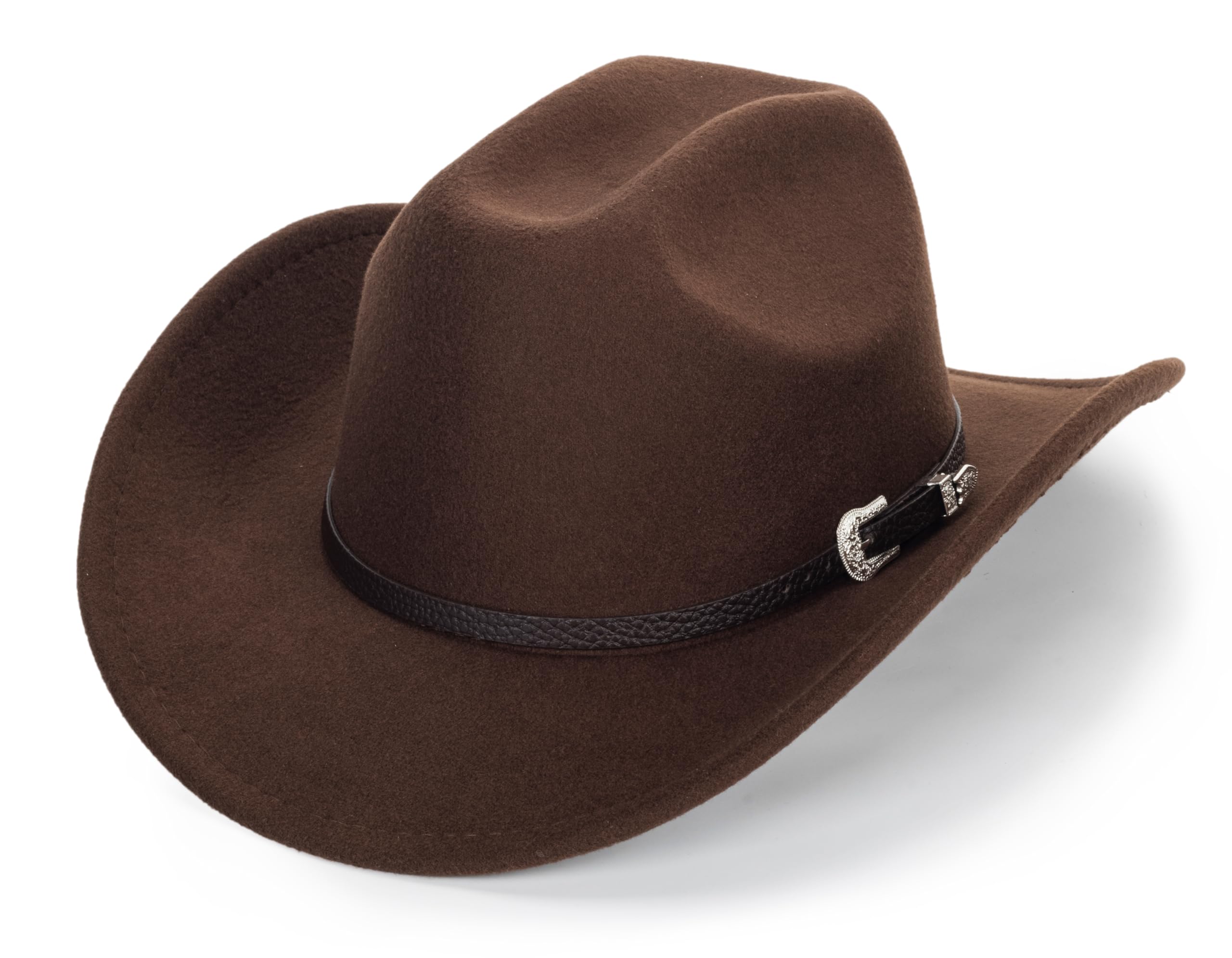 Eohak Womens Western Cowboy Hats Studded Pinched Western Cowgirl Hats Wide Brim Fedoras Hat with Belt Buckle (Size:Medium)