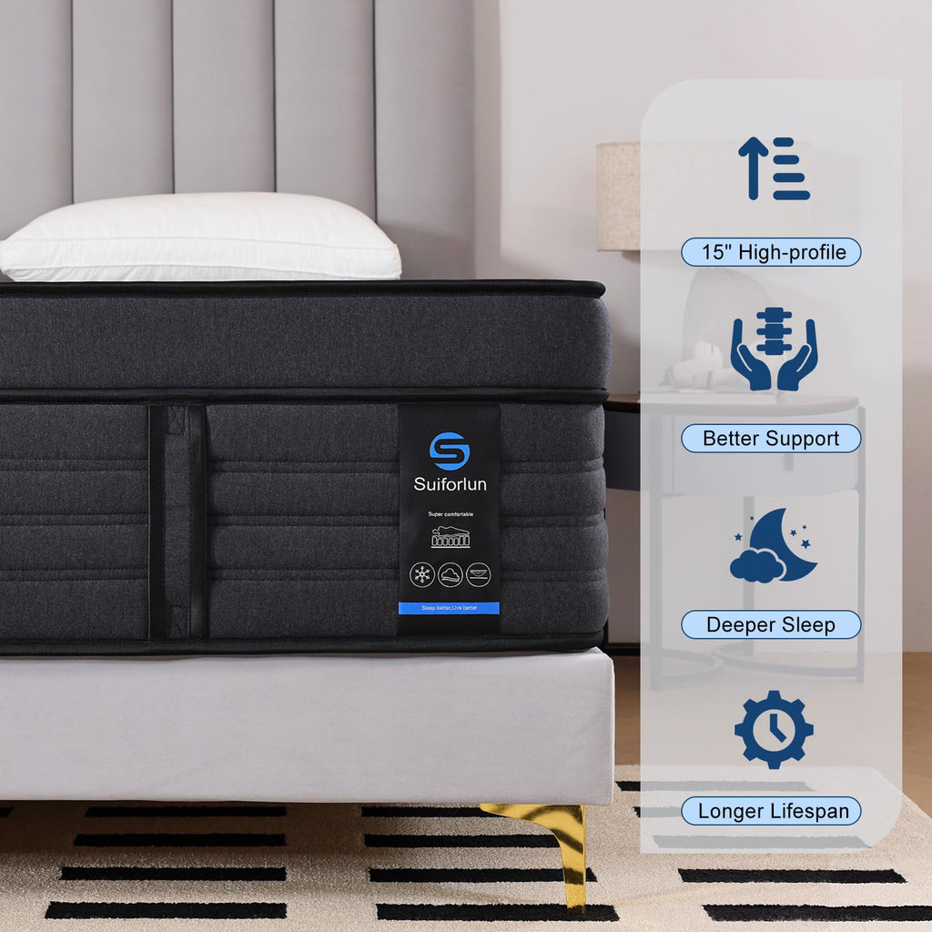 Suiforlun Full Size Mattress, 14 Inch Gel Memory Foam Hybrid Full Mattress in a Box with Pocket Springs, Euro Top Luxury 7 Premium Layers, Cooling Comfort & Pain Relief, Medium-Firm