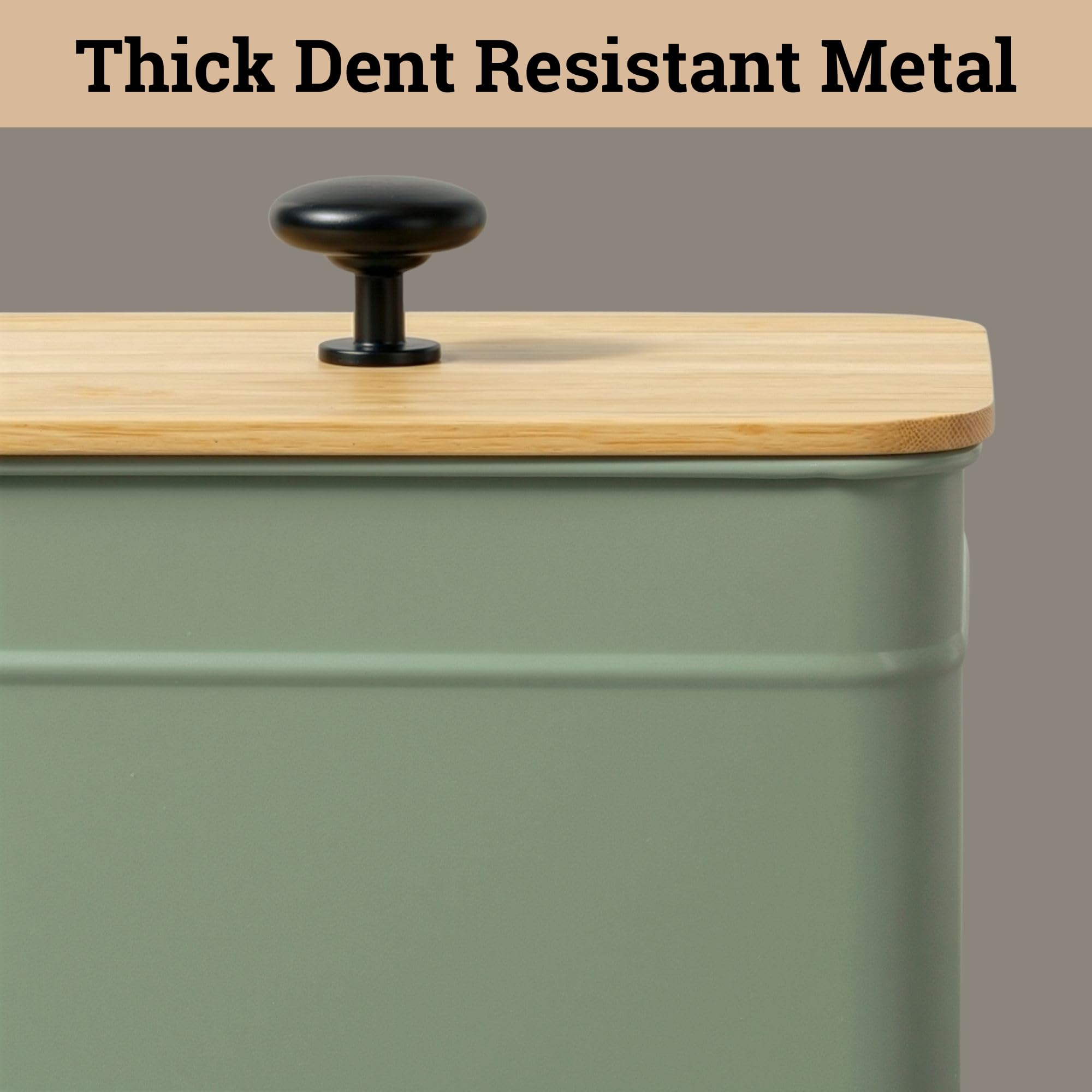 Kitchen Canisters for Countertop Set of 4 w/ Chalkboard Labels & Marker Pen | Airtight Easy Open Bamboo Lids, Dent-Resistant Thick Metal, Customizable Chalkboard Labels, Marker Pen Included, Set of 4
