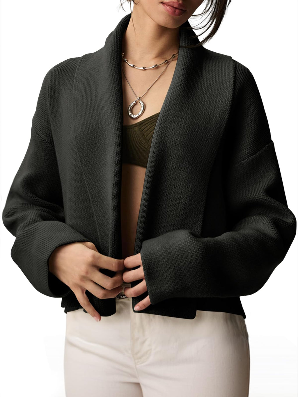 Saodimallsu Womens Cropped Cardigan Open Front Shawl 2026 Fall Trendy Long Sleeve Sweater Jacket