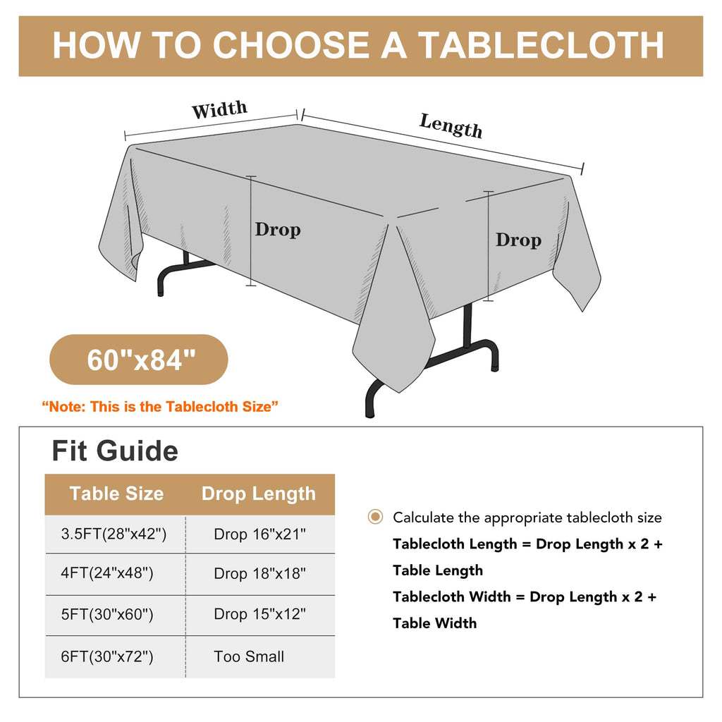 sancua Rectangle Tablecloths for 4ft Tables, 6 Pack - 60x84 Inch - Beige Washable Fabric Cloth Table Cloth for Wedding, Party, Birthday, Banquet, Reusable Polyester Table Covers