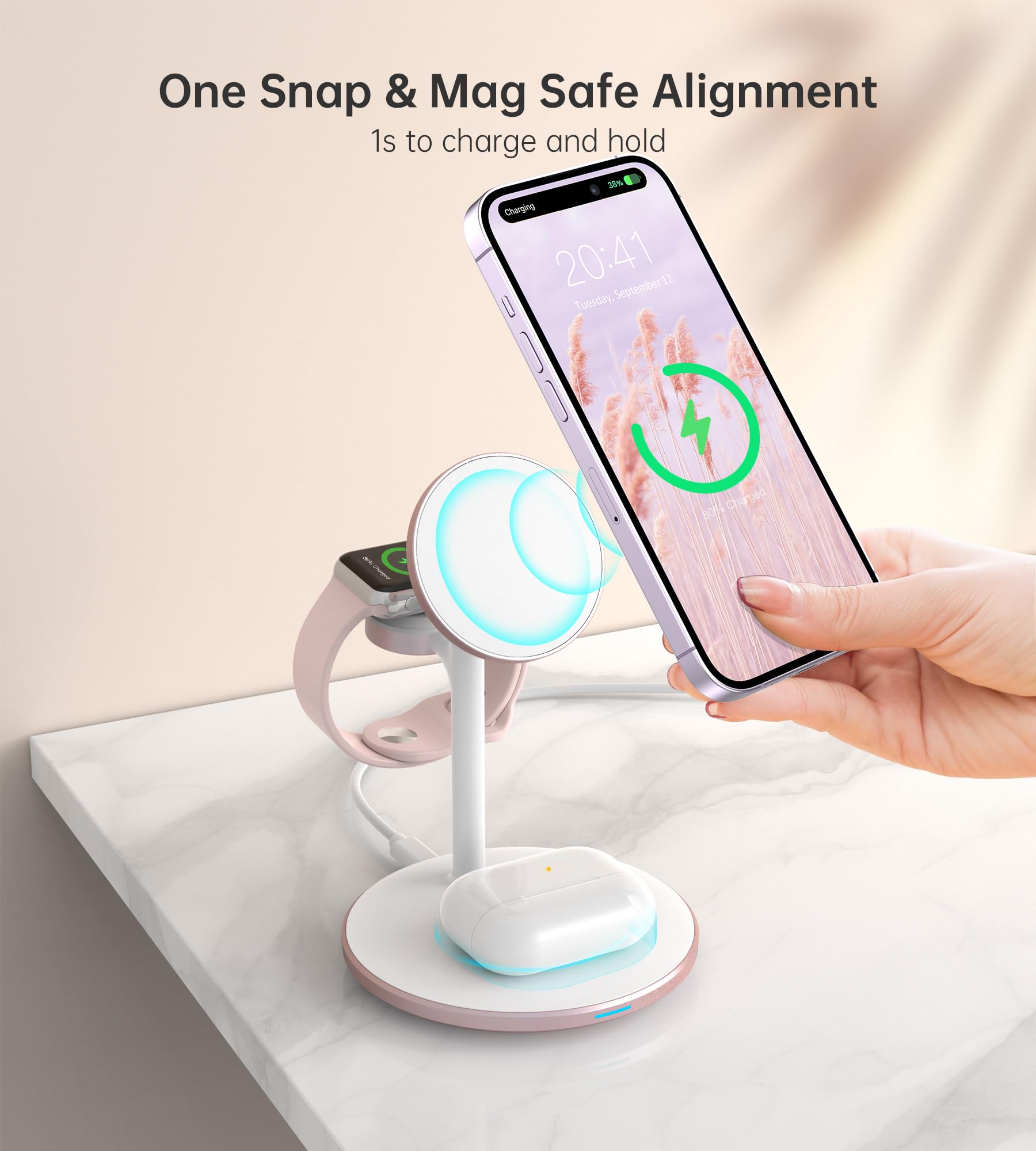 XooFly 3 in 1 Wireless Charging Station for Apple Devices, Fast Wireless Mag-Safe Charger Stand with 20W Adapter for iPhone 17/16 15 14 13 12 Pro Max/Pro/Plus/Air/Mini, iWatch, AirPods (Black)