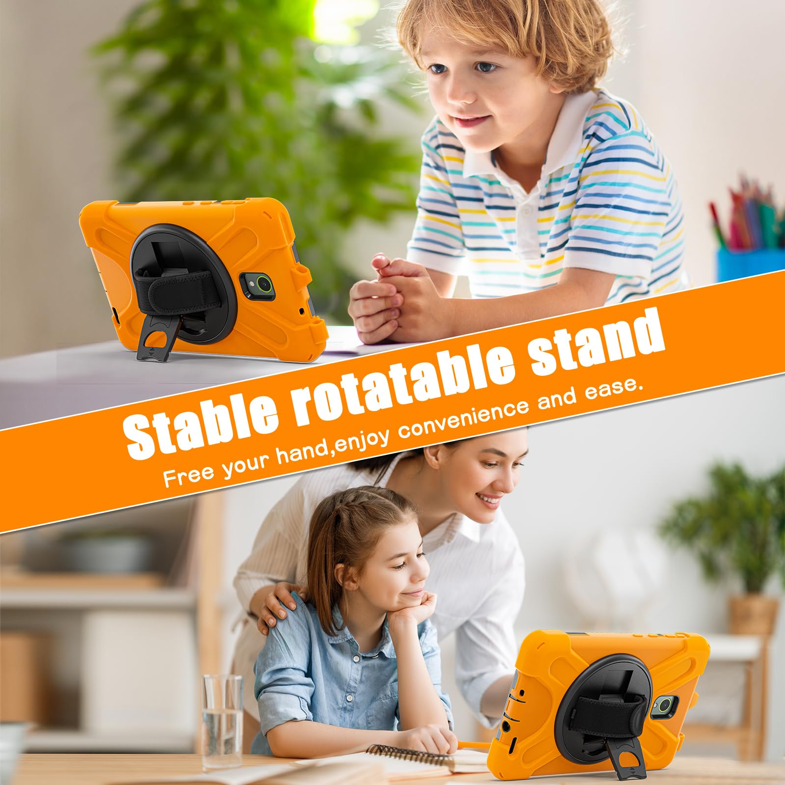 Samsung Galaxy Tab Active5/Active 3 8.0 Case, with 360 Stand, Handle Hand Strap & Shoulder Strap for Galaxy Tab Active5 8" 2024 X300/X307, Active3 8" 2020 T570/T575/T577 (Black)