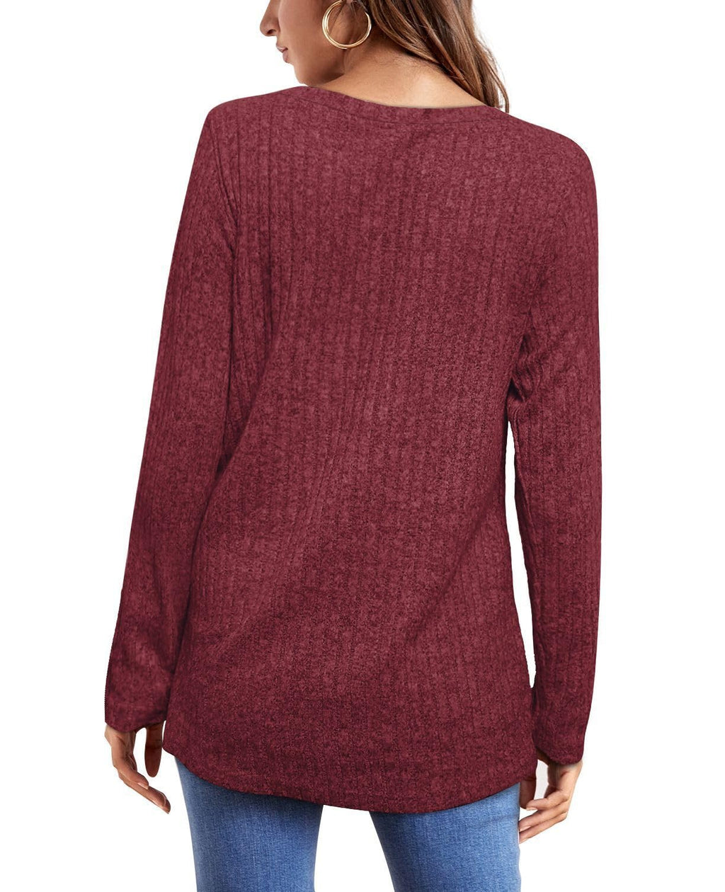 OFEEFAN Long Sleeve Shirts for Women Loose Fit Crew Neck Tunic Tops Blouse Dressy Casual Fall Winter Clothes Outfits